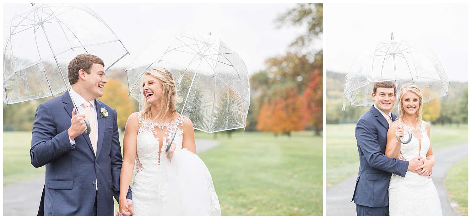 Bride and Groom with Umbrellas - Rainy Wedding Day Portraits - Cincinnati Wedding