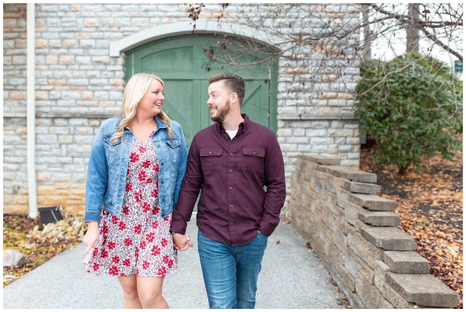 Engaged Couple Walking at Behringer-Crawford Museum