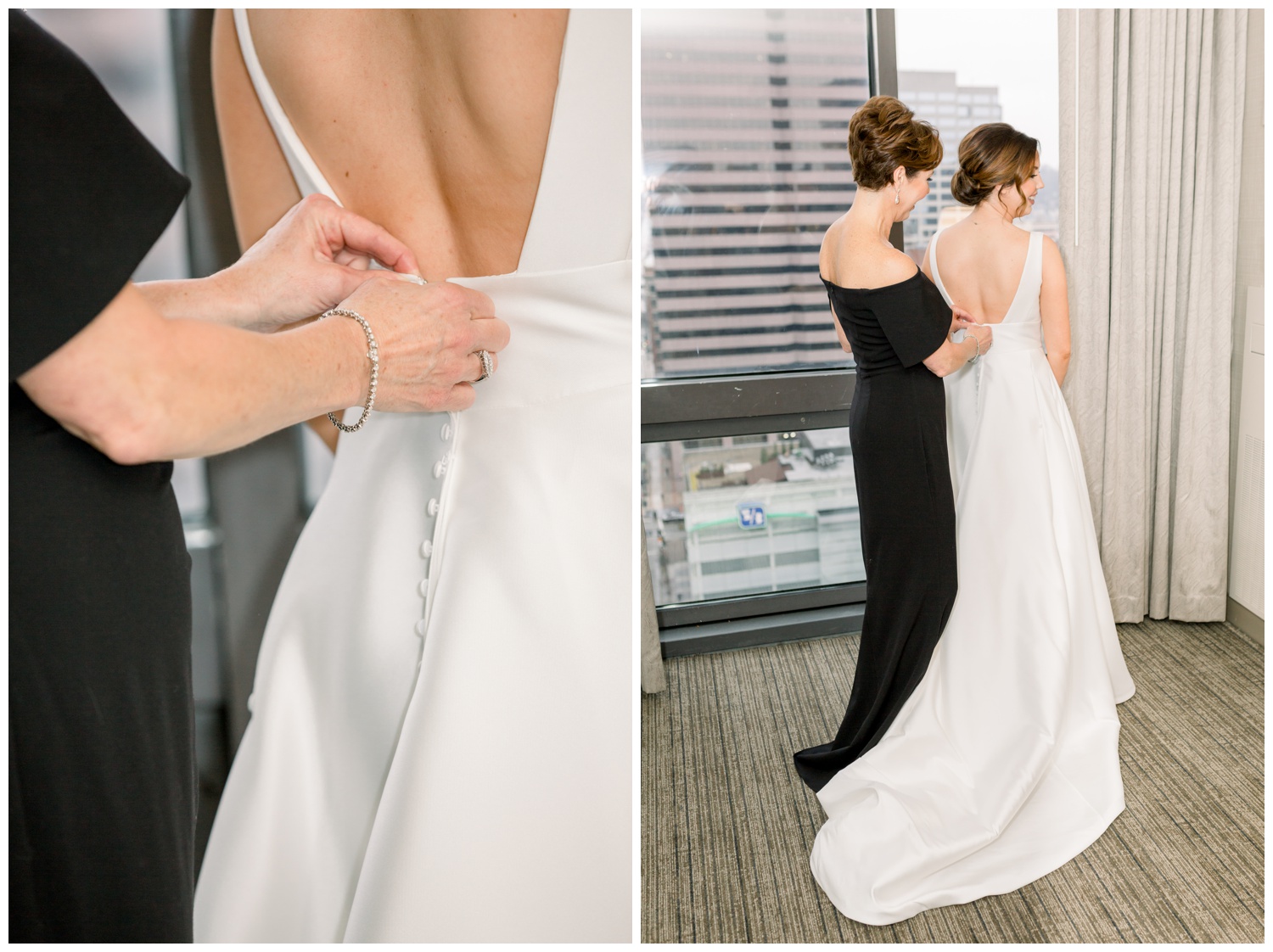 Bride Getting Into Dress - Mother of the Bride - Wedding Dress with Buttons