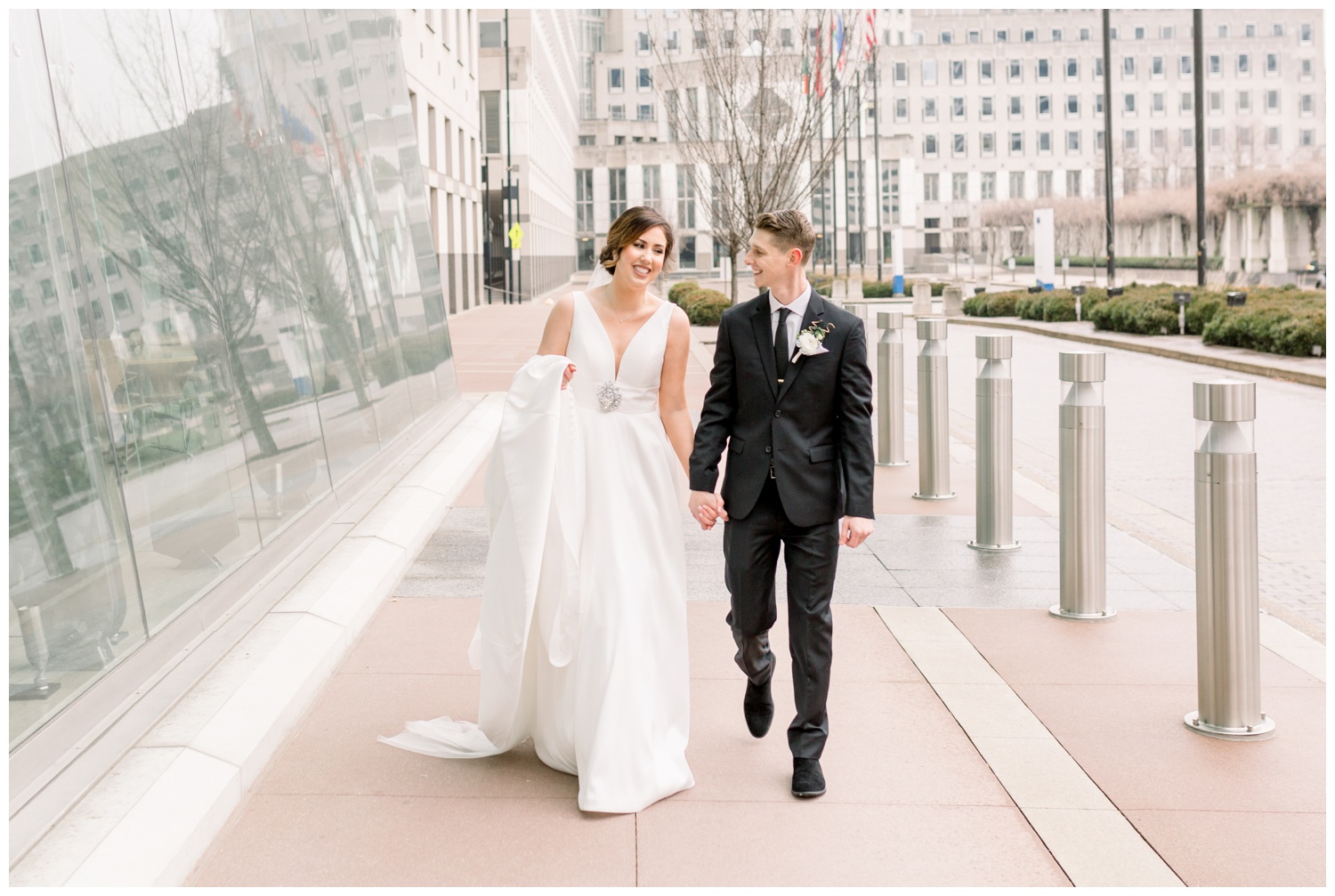 Bride and Groom Walking in Cincinnati