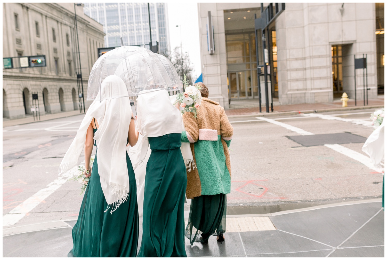 Bridesmaids With Umbrellas Downtown Cincinnati