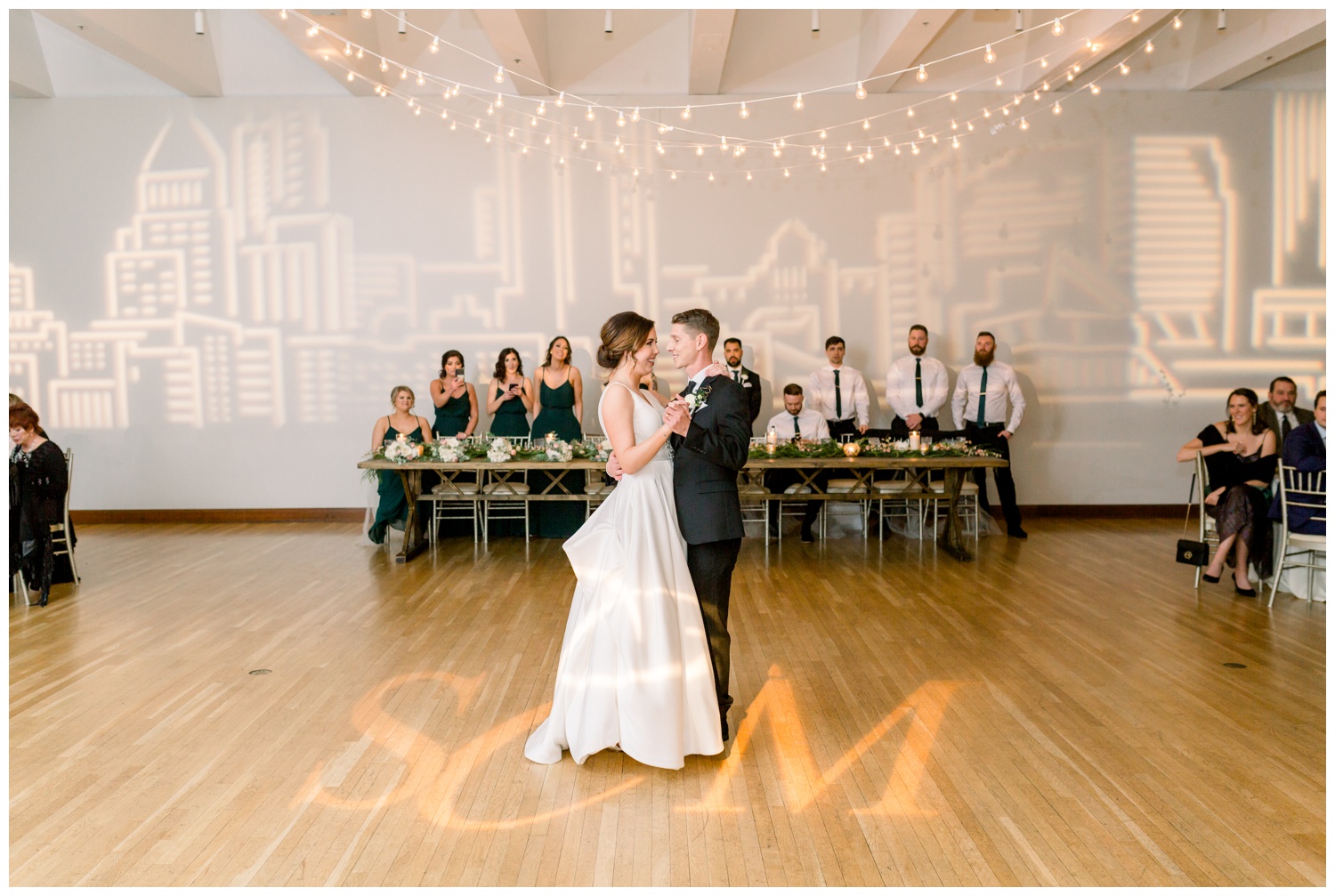 First Dance at The Center Cincinnati Wedding Reception - Party Pleasers Cincinnati Skyline Lighting