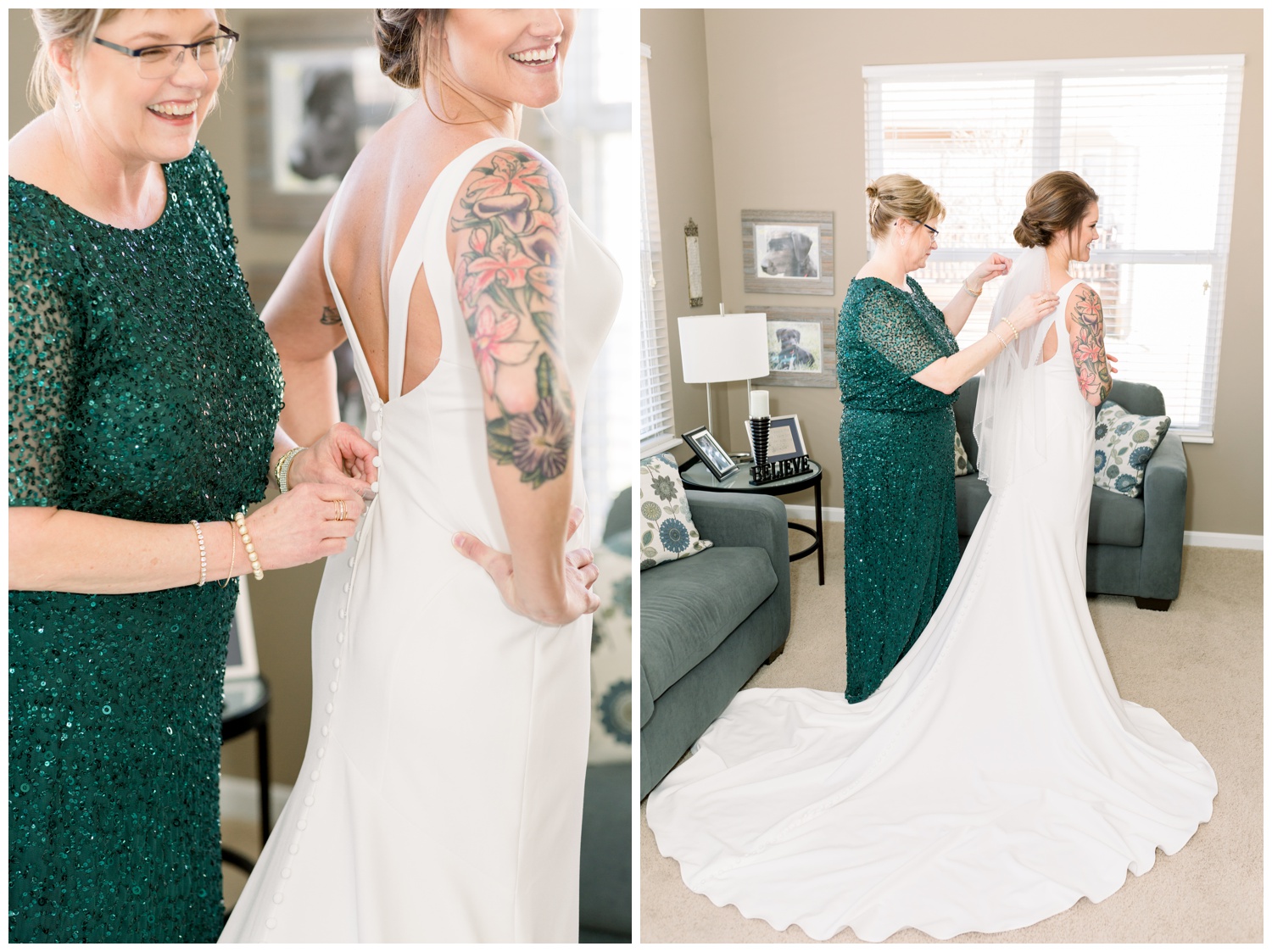 Bride Getting Into Dress With Mom