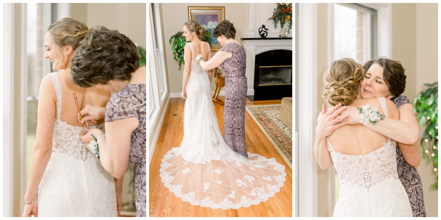 Bride Getting into Dress With Mom