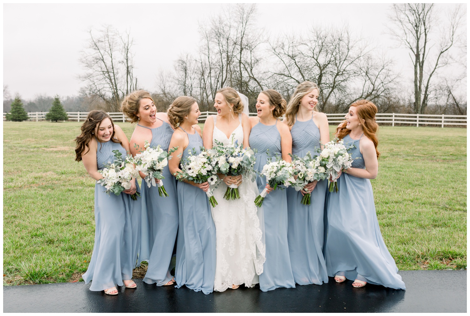 Bride Laughing with Bridesmaids at Rolling Meadows Ranch