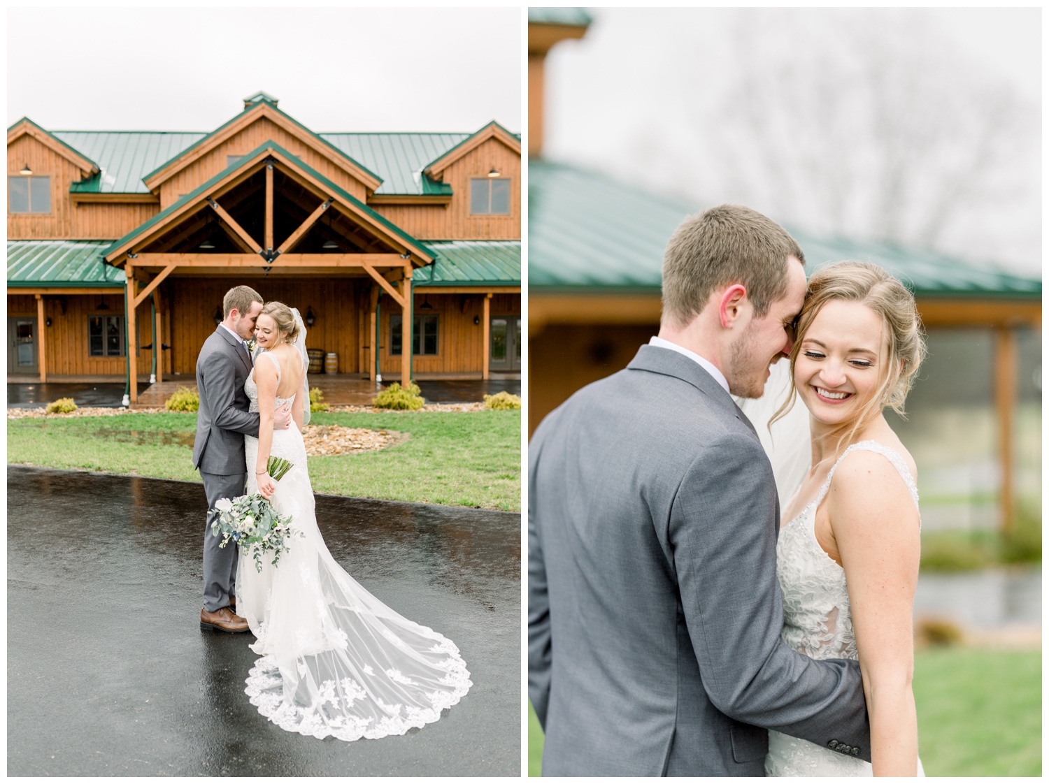 Bride and Groom in Front of Rolling Meadows Ranch