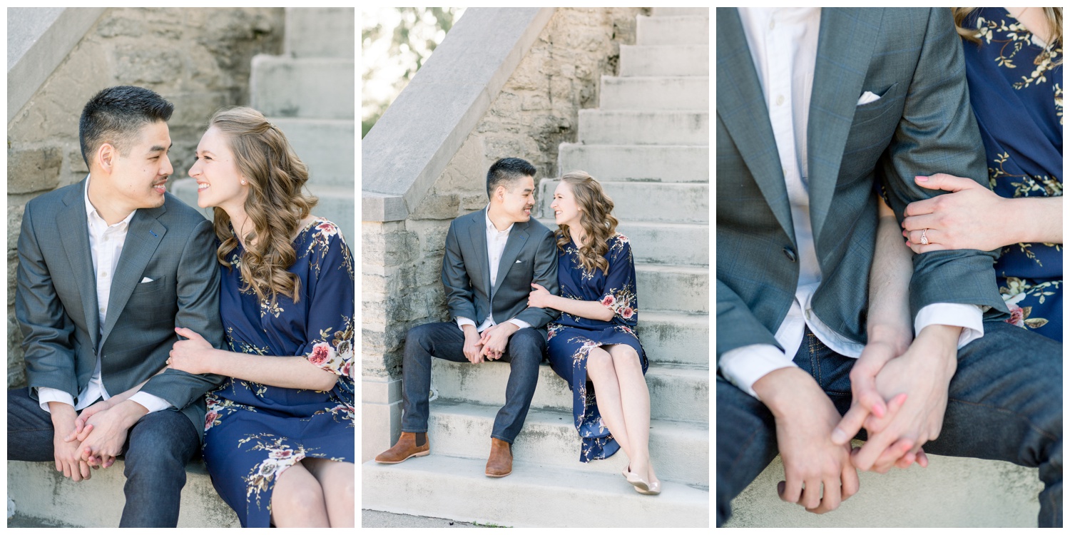 Engaged Couple on Steps at Ault Park