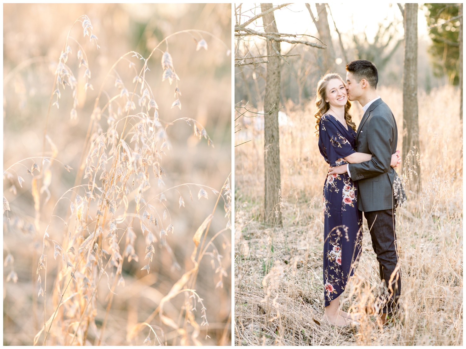 Engaged Couple in Tall Grass at Ault Park