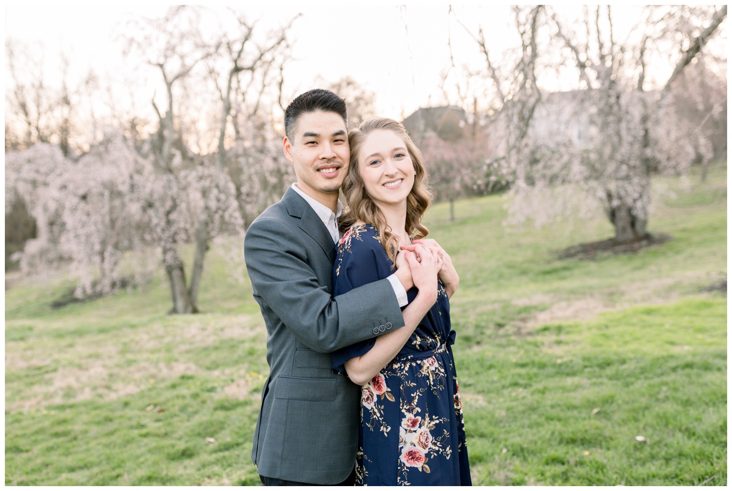 Ault Park Spring Engagement Session with Cherry Blossoms