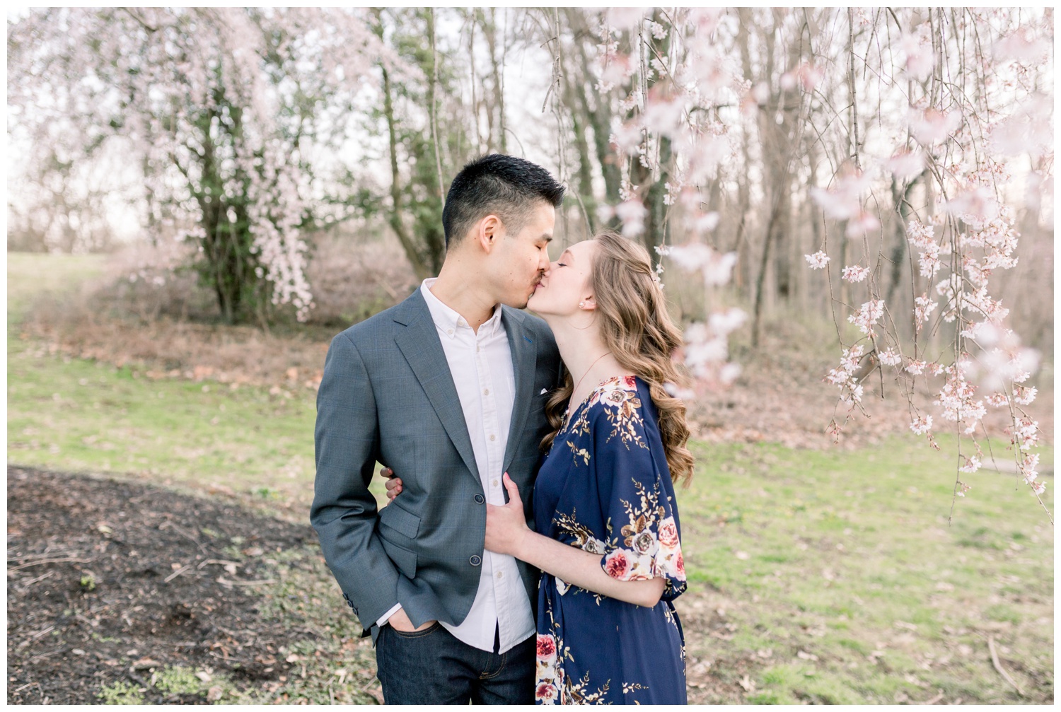 Ault Park Engagement Pictures with Cherry Trees
