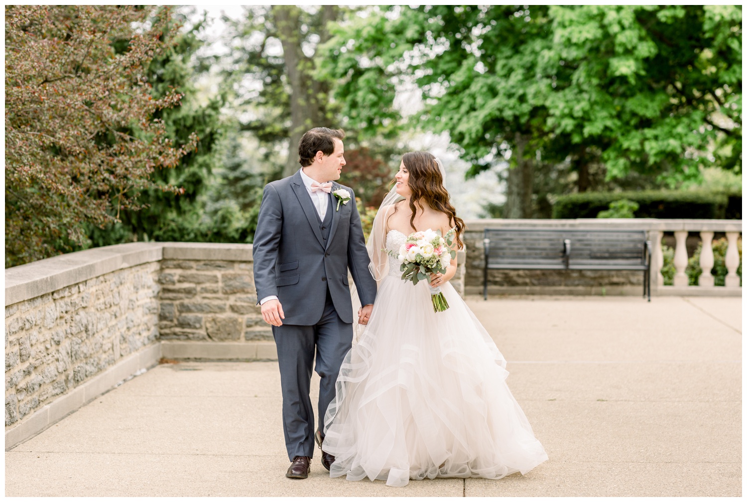 Cincinnati Covid Wedding - Bride and Groom Walking at Ault Park