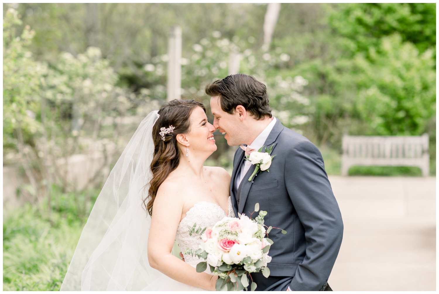 Bride and Groom at Ault Park Gardens - Cincinnati Wedding Photographer