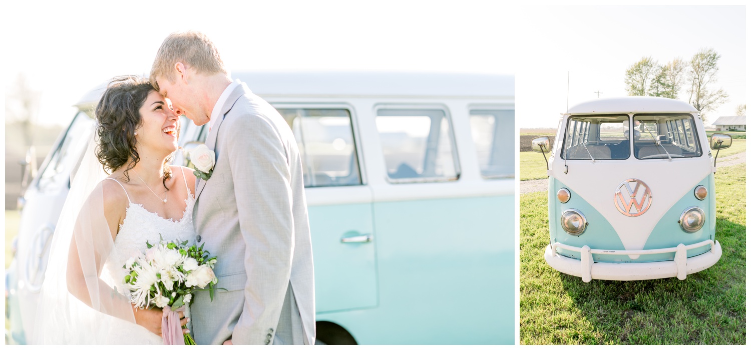 Bride and Groom with VW Bus at Micro Wedding