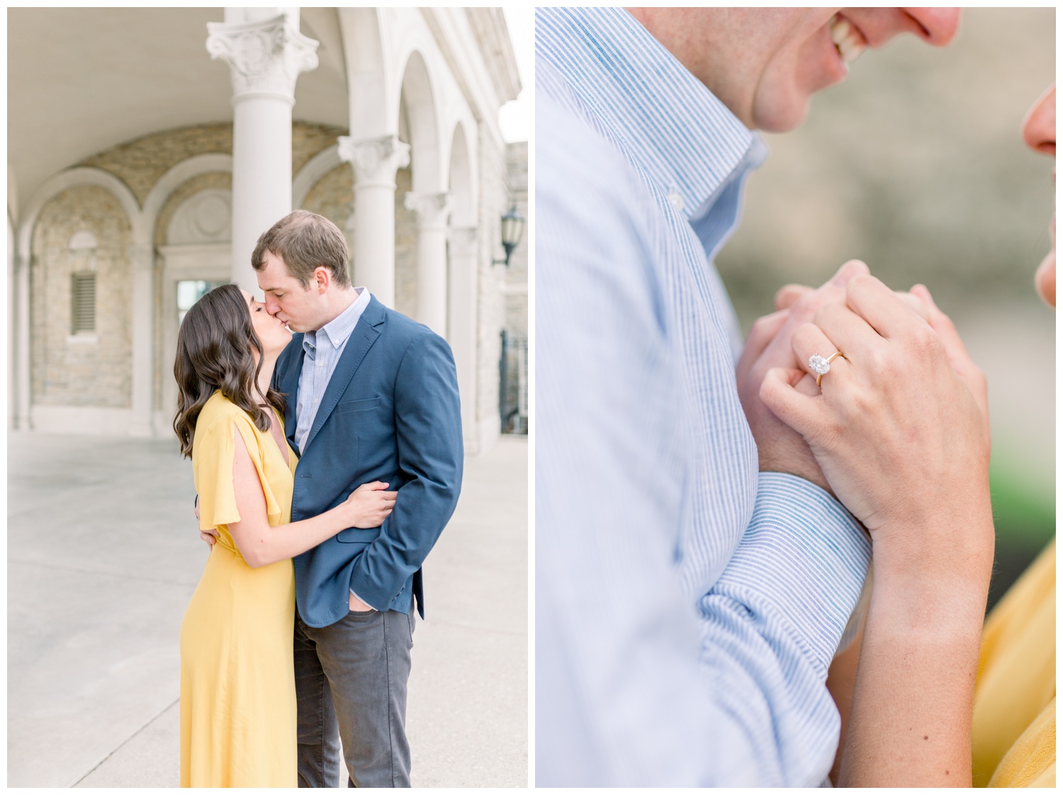 Oval Cut Engagement Ring - Couple Kissing at Ault Park - Cincinnati Wedding Photographers