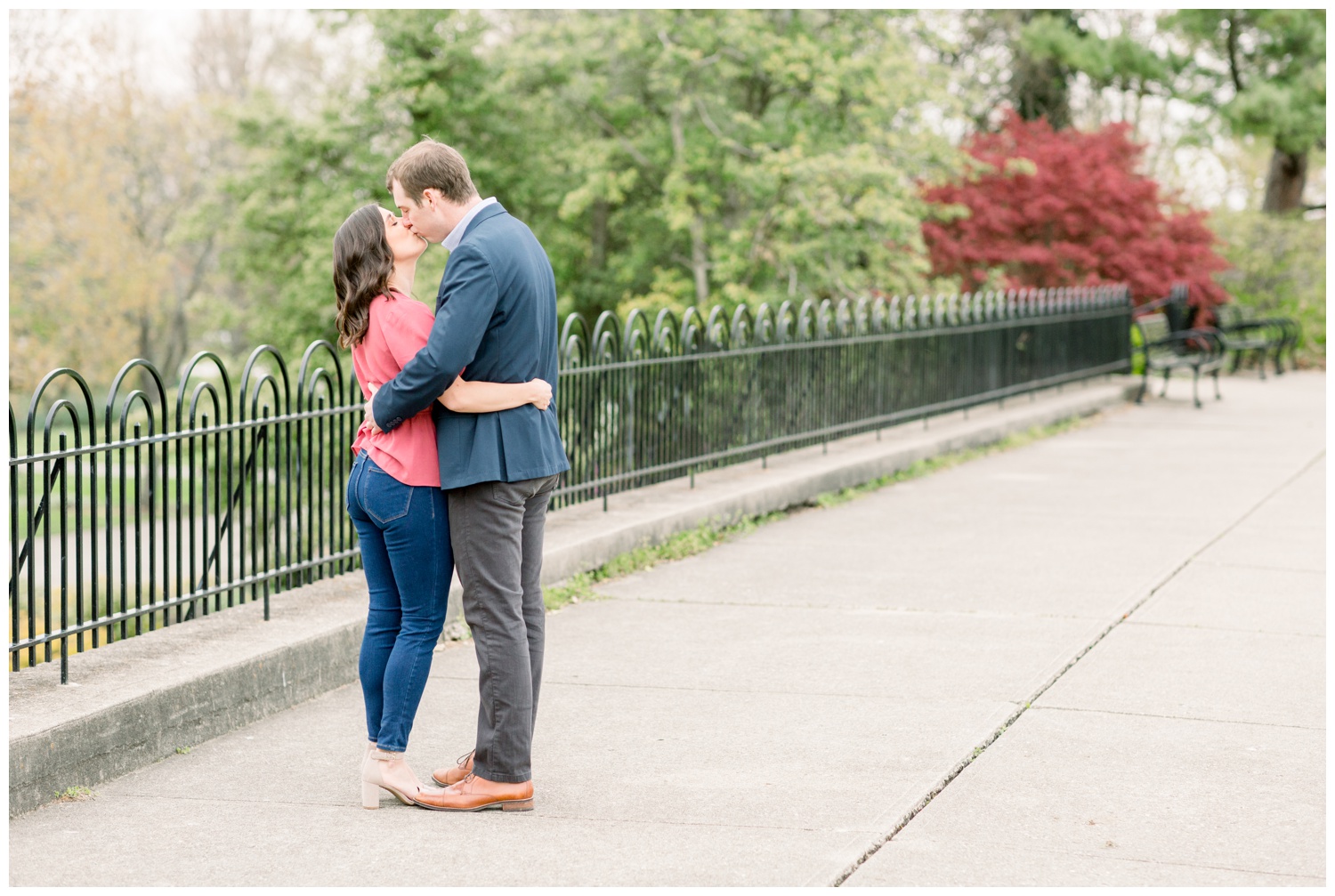 Ault Park Engaged Couple Kissing - Cincinnati Ohio
