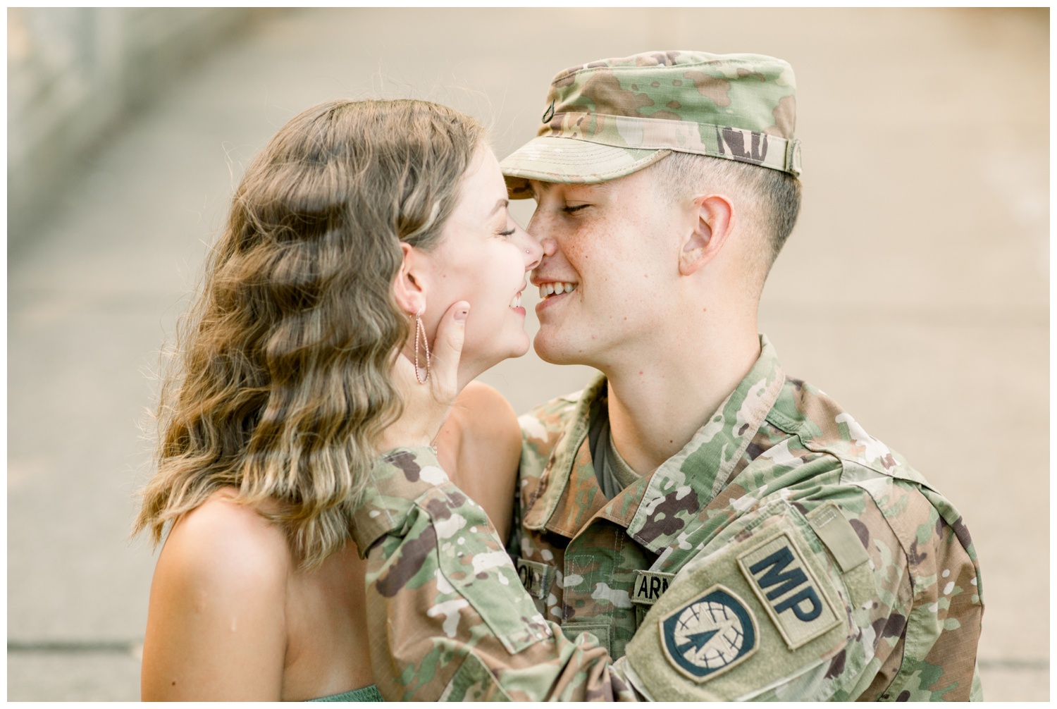 Army Couple Kissing in Cincinnati at Eden Park