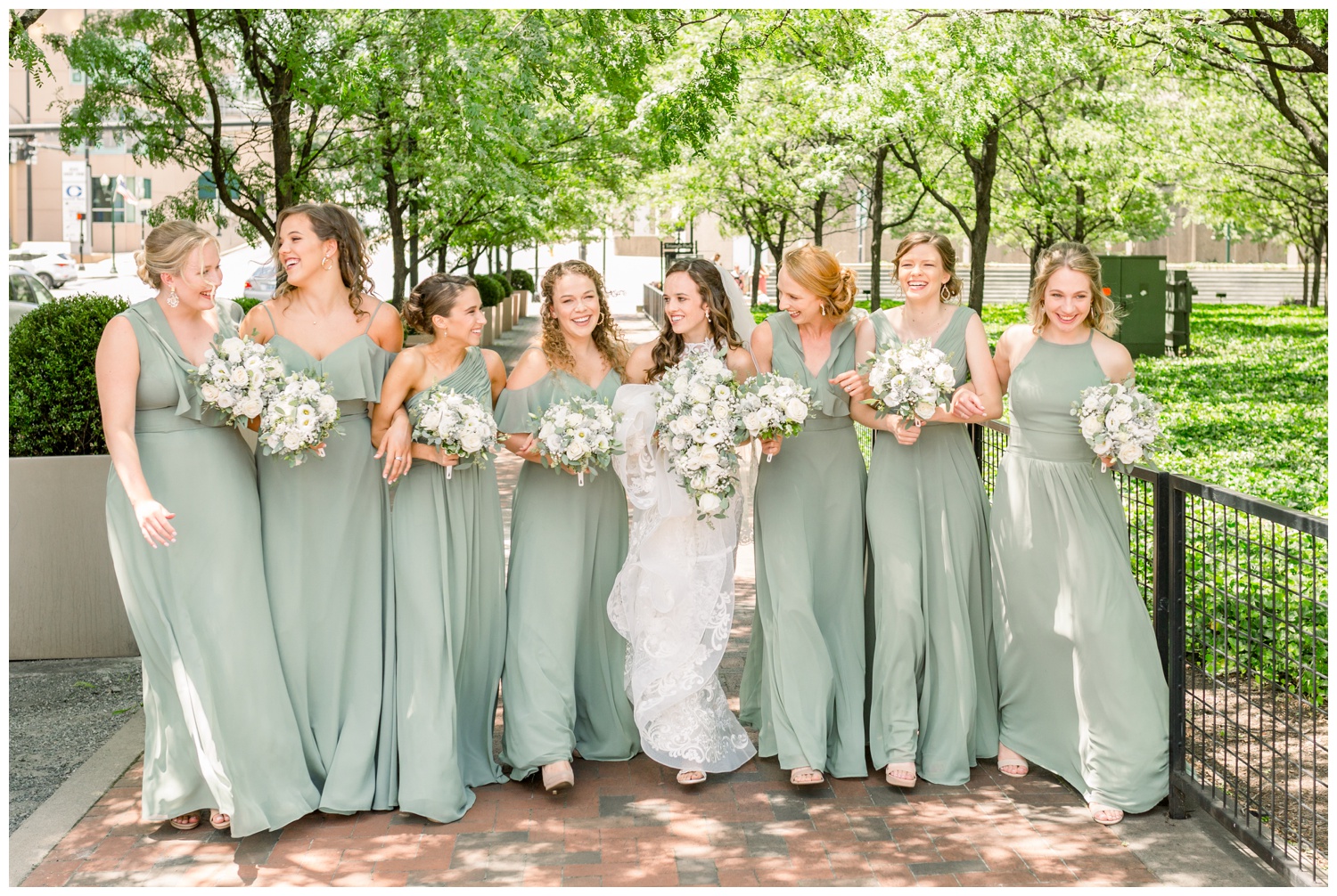Bridesmaids at Triangle Park in Downtown Lexington