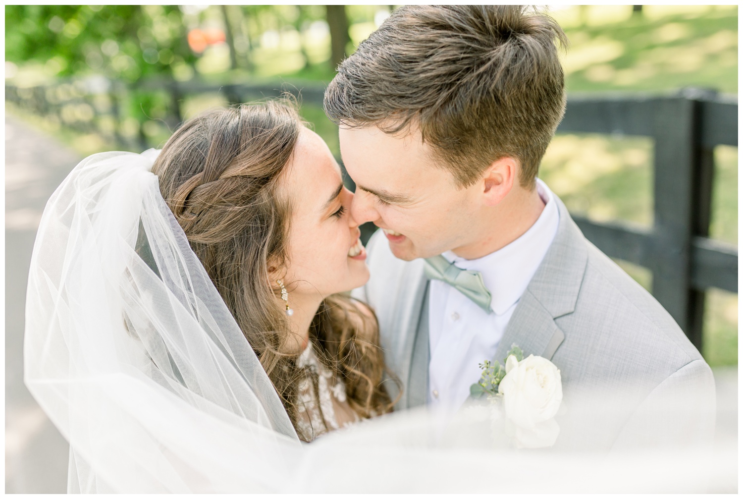 Bride and Groom Kissing with Veil - Lexington Kentucky Wedding Photographers