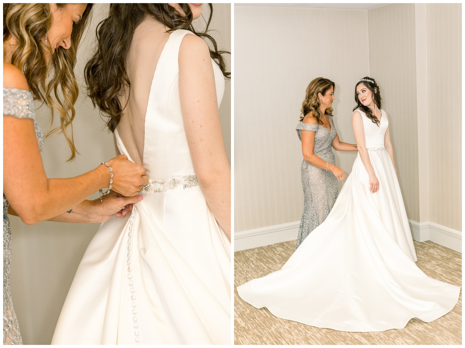 Bride Getting into Dress with Mom