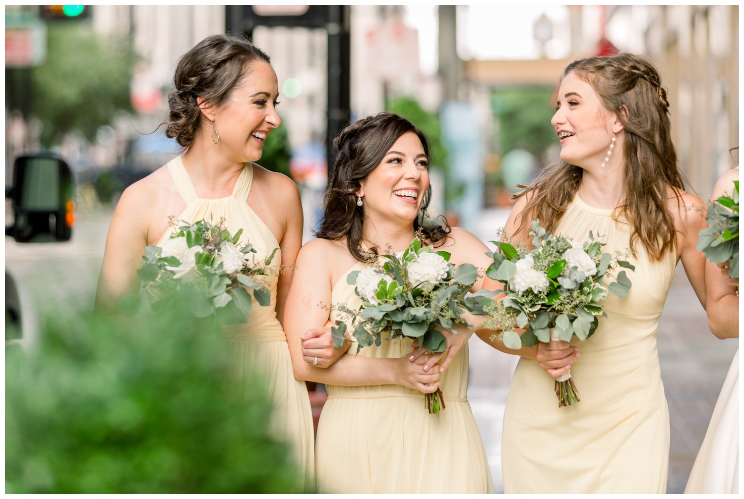 Bridesmaids Laughing Downtown Cincinnati