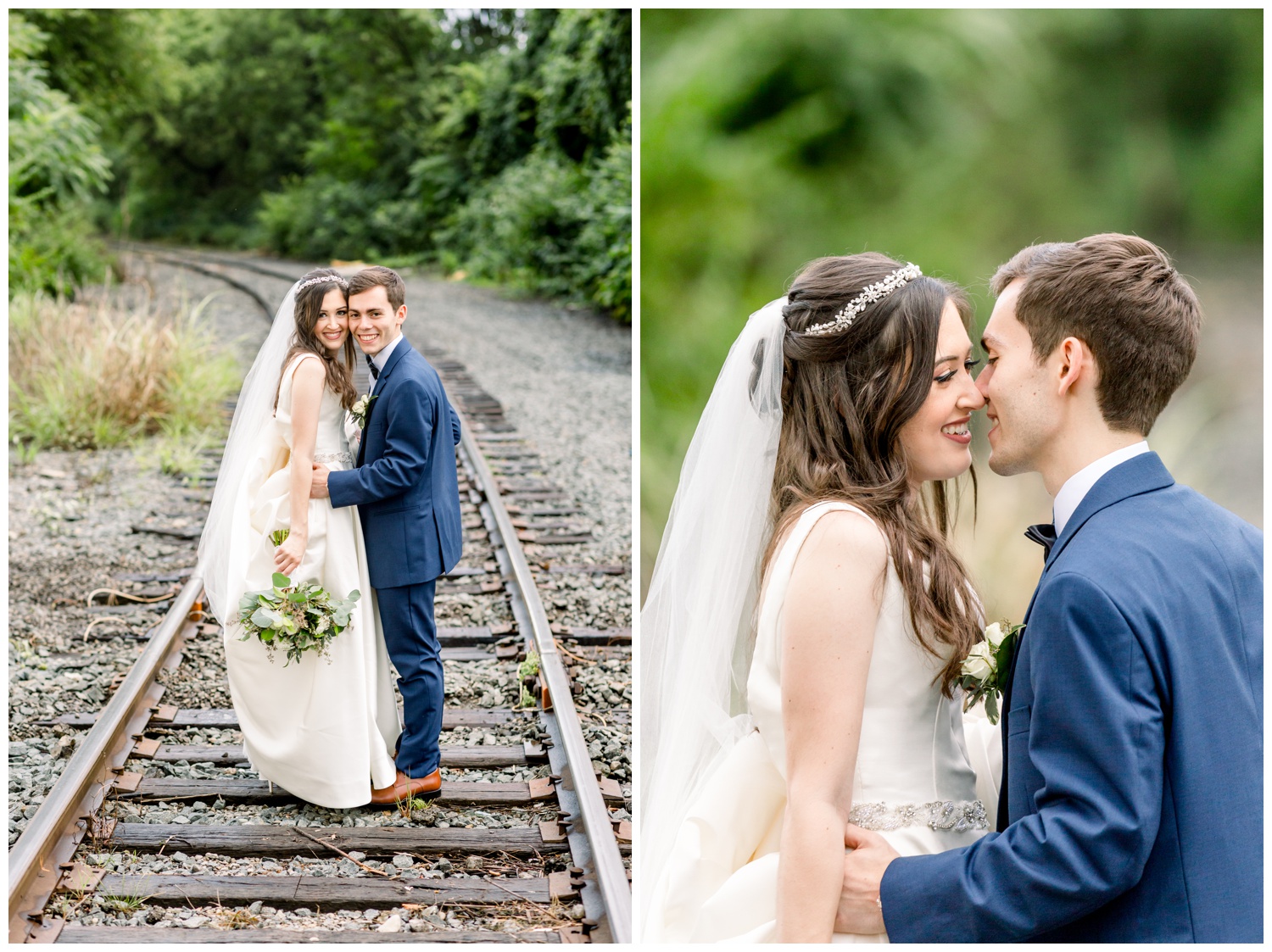 Bride and Groom on Railroad Tracks