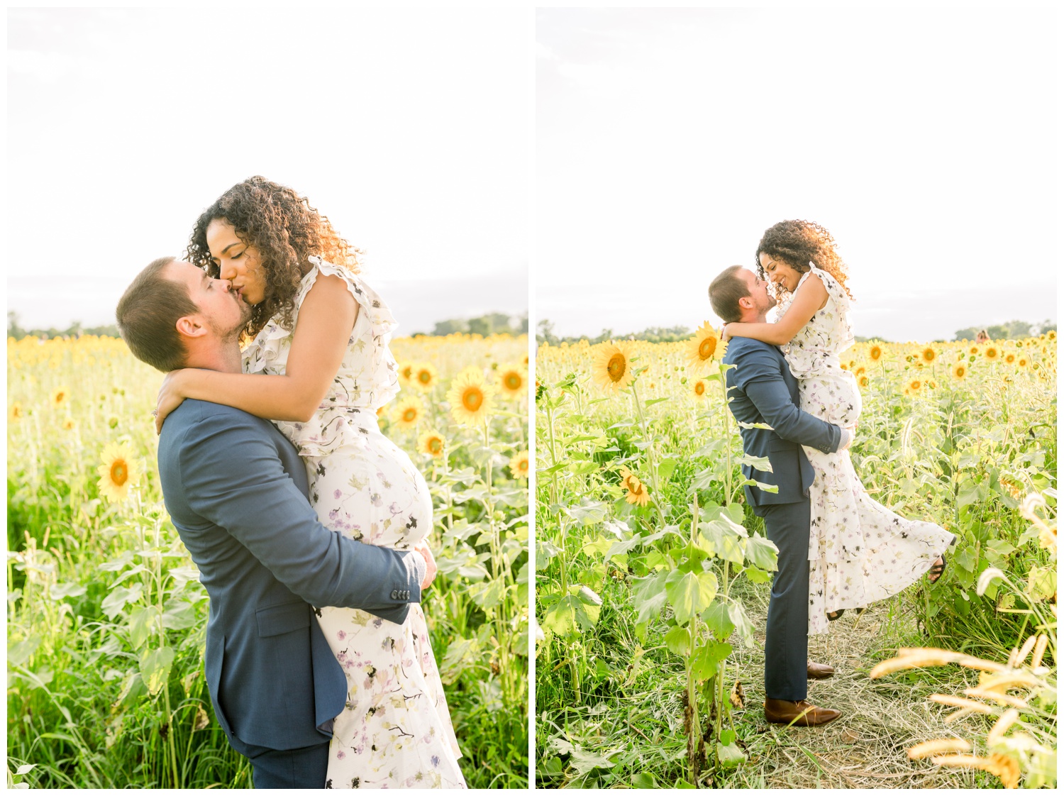 Engaged Couple in Sunflower Field at Cottell Park