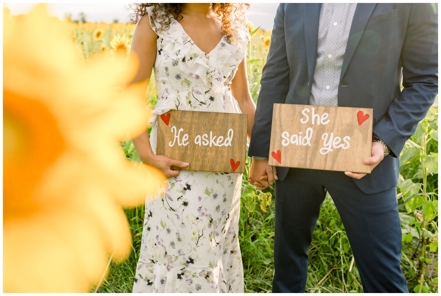 He Asked She Said Yes - Engagement Signs with Sunflowers