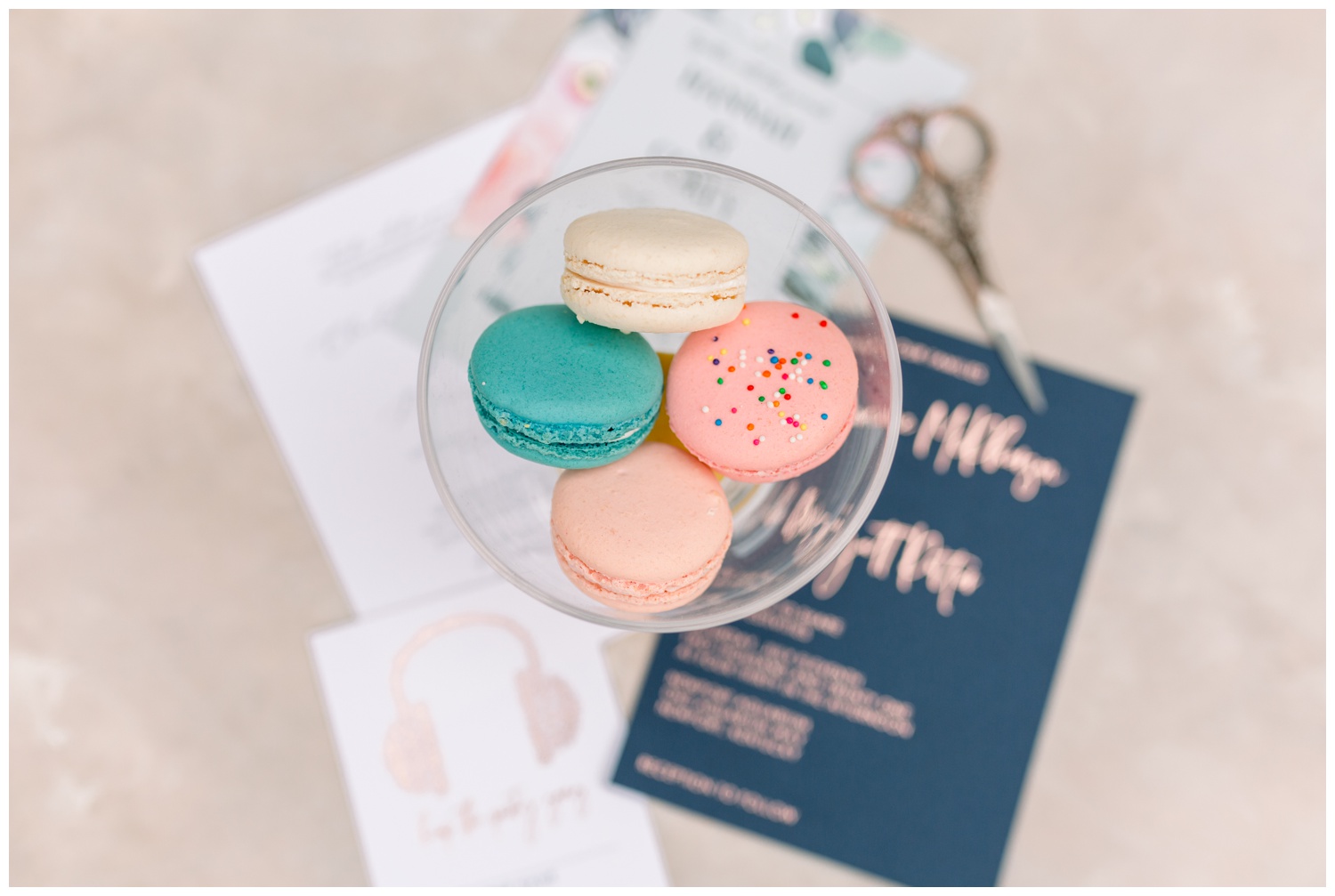 Macaroons and Wedding Stationary for Brand Photography