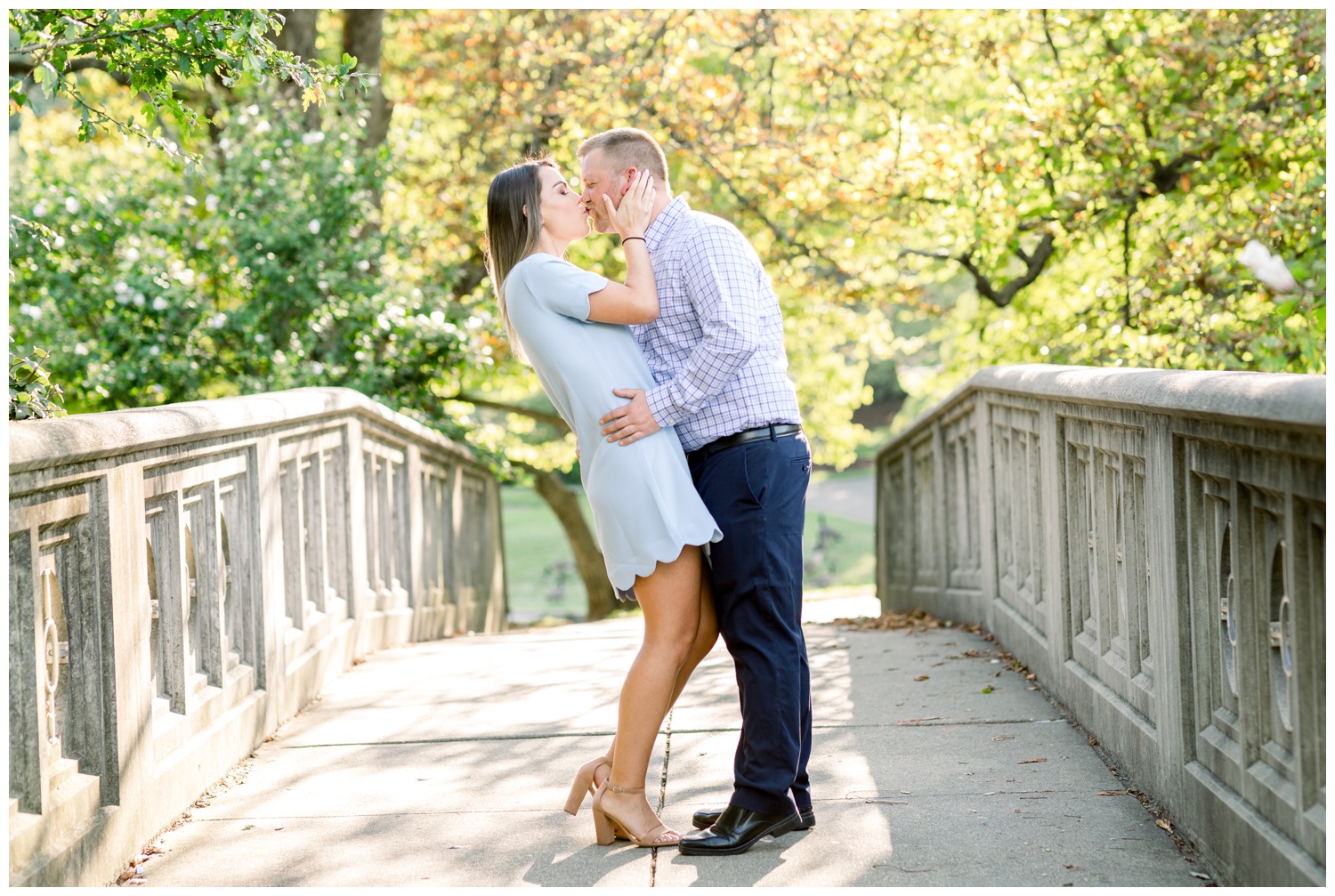 Couple Kissing at Twin Lakes Bridge in Eden Park