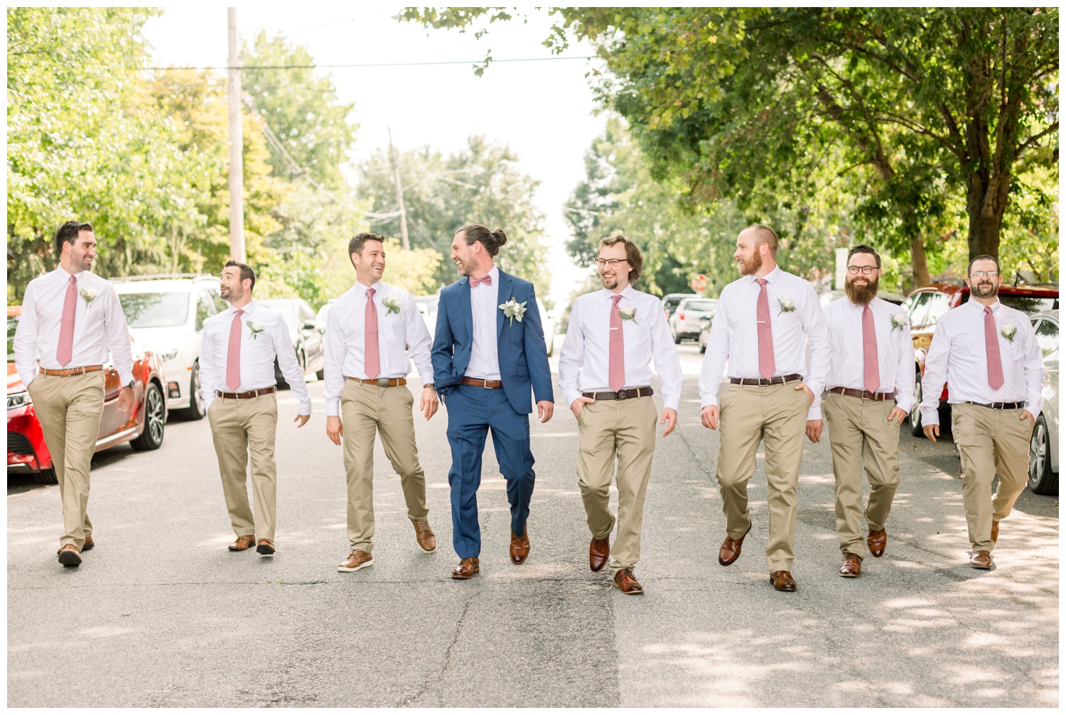 Cincinnati Groomsmen Walking on Street - Bridal Party Pictures
