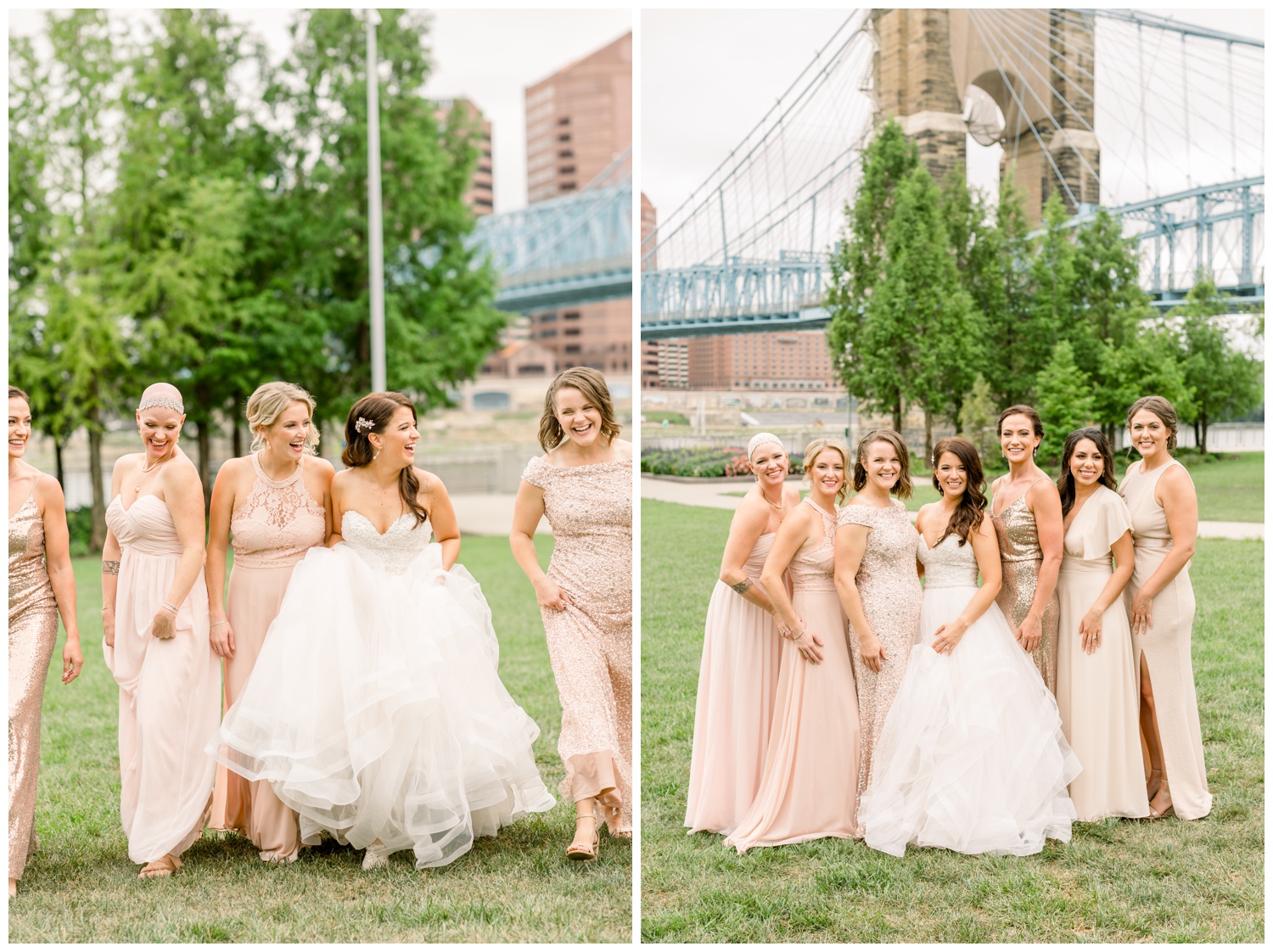 Bridesmaids in front of Roebling Bridge