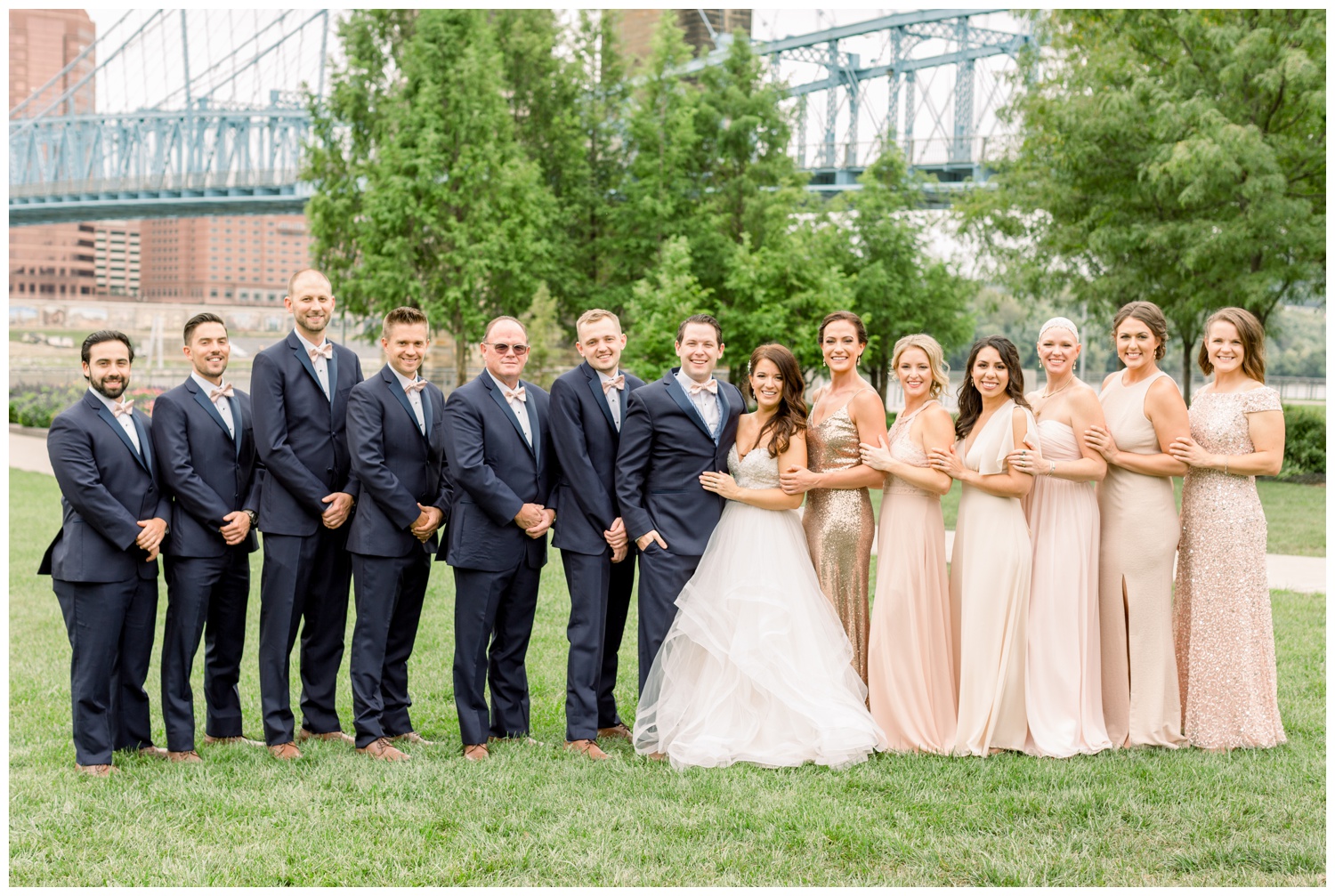 Bridal Party at Smale Park in Front of Bridge