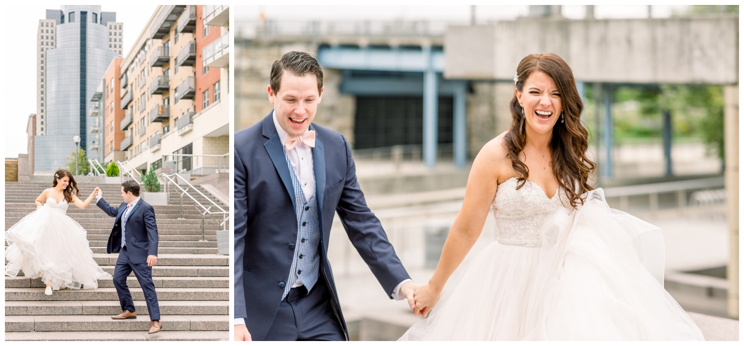 Bride and Groom Walking at Smale Riverfront Park