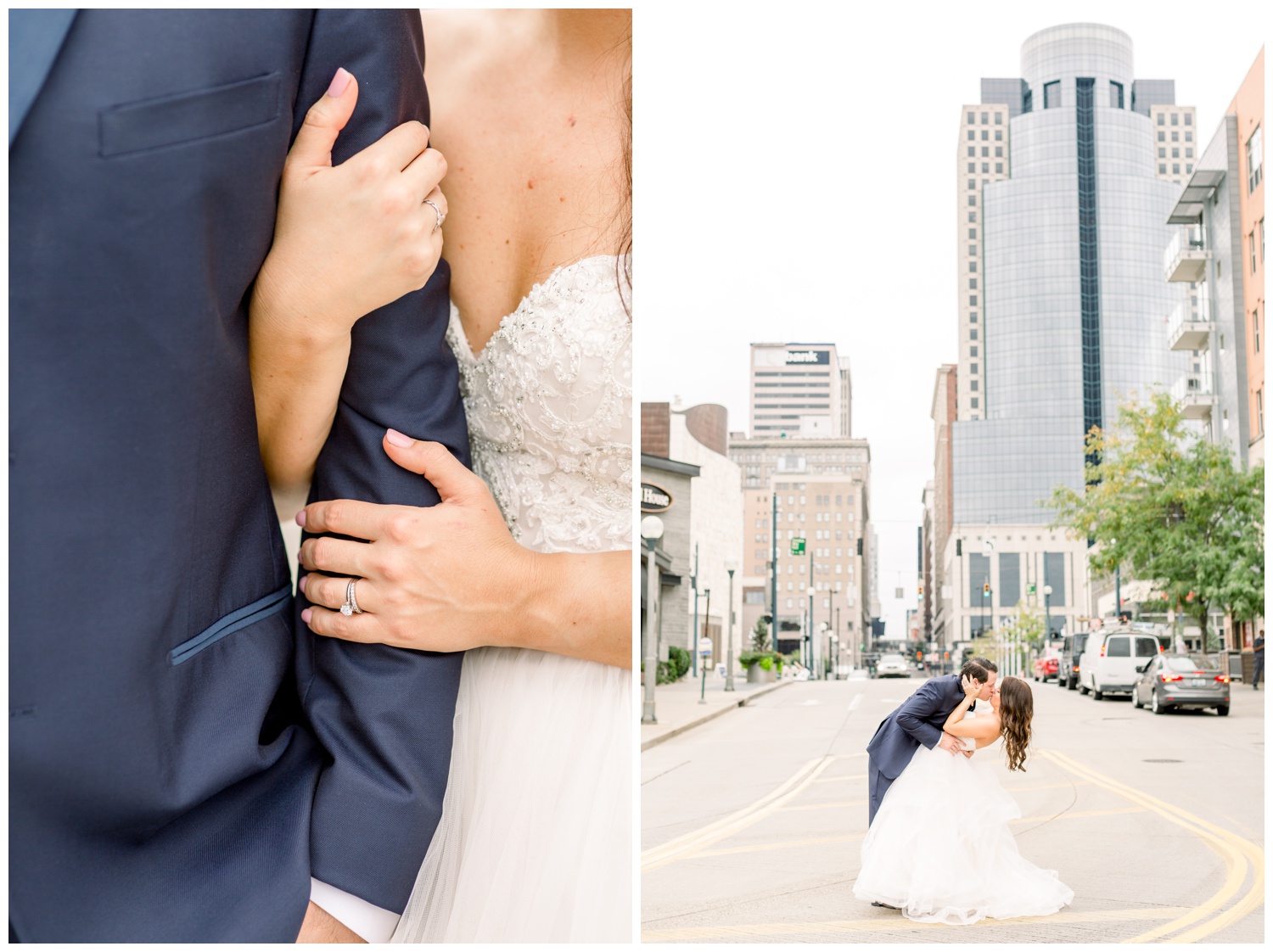 Bride and Groom in the Street - Downtown Cincinnati Wedding