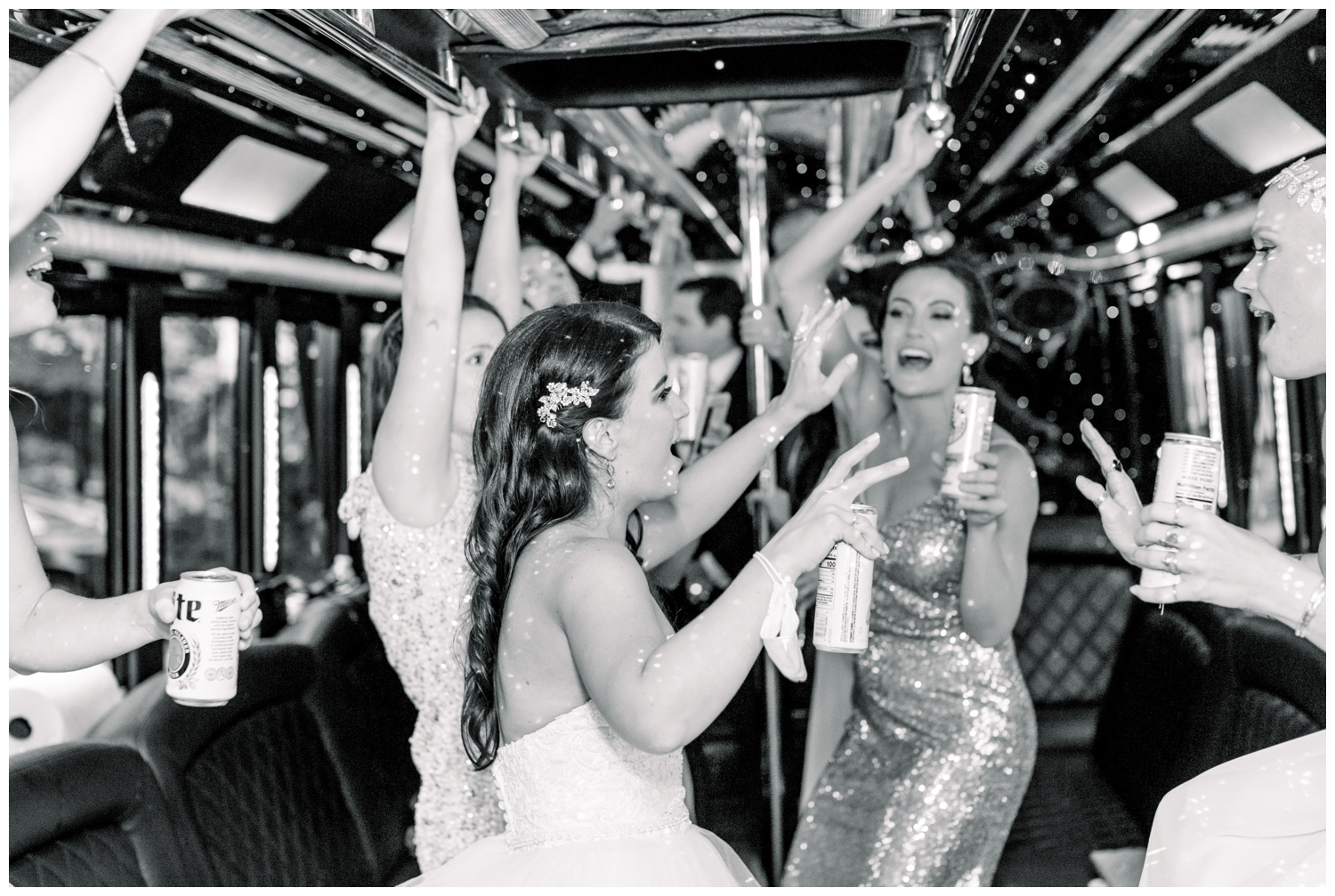 Bridal Party Dancing on Limo