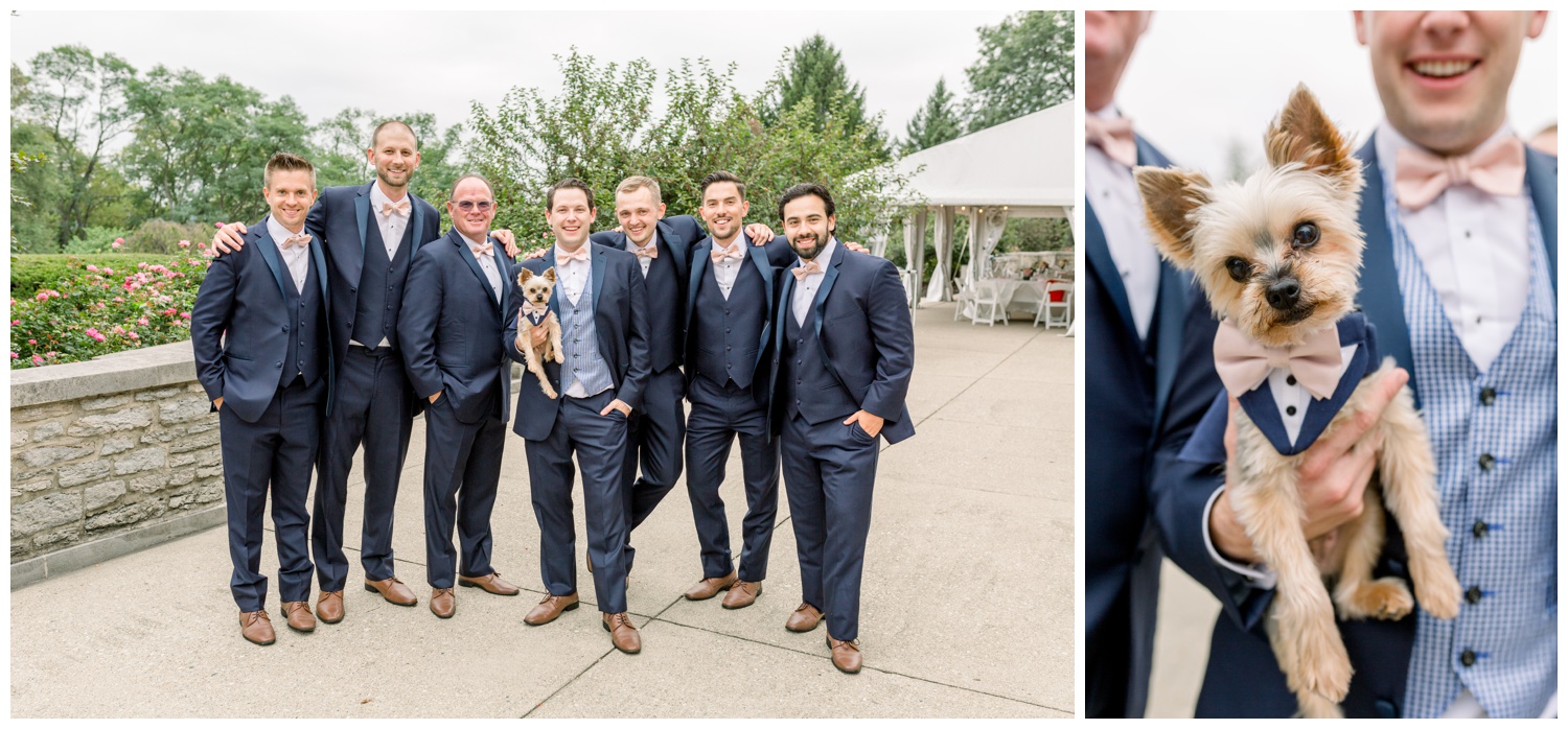 Groomsmen with Dog Groomsmen in Tuxedo - Ault Park Wedding