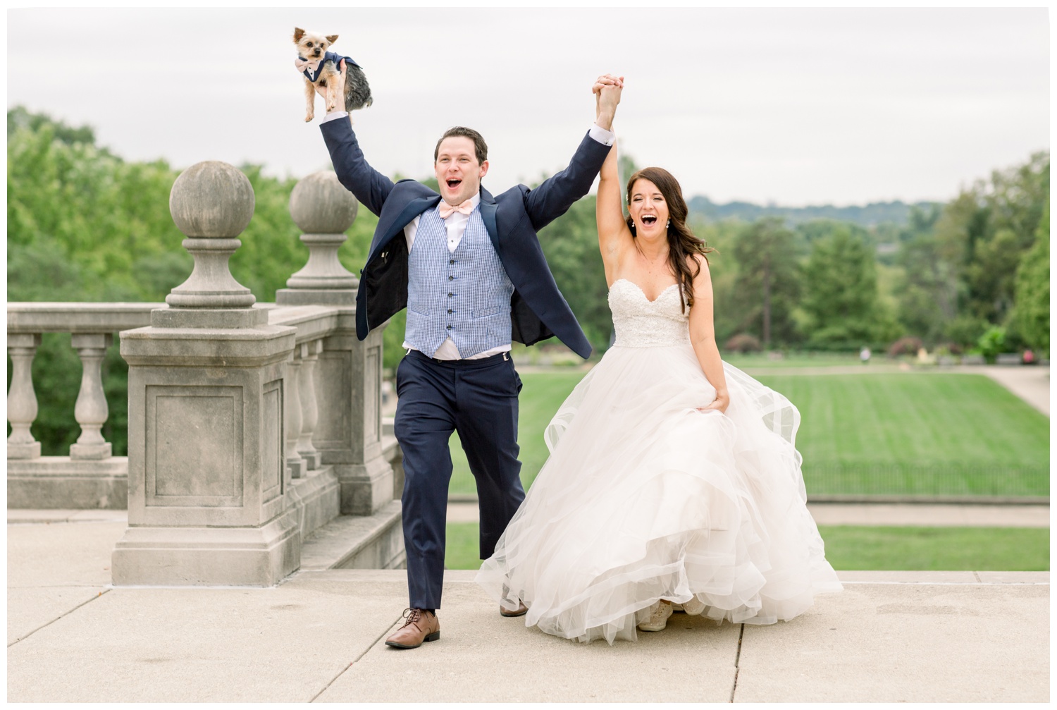 Bride and Groom Introductions with Dog at Ault Park