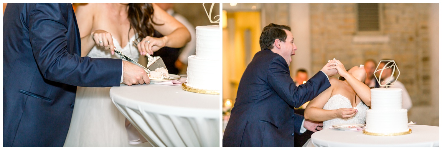 Bride and Groom Cutting Cake at Ault Park Wedding Reception