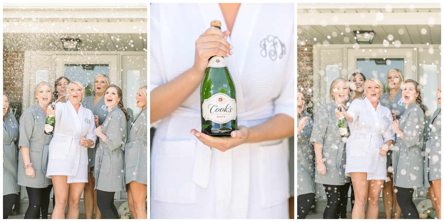 Bride and Bridesmaids Popping Champagne