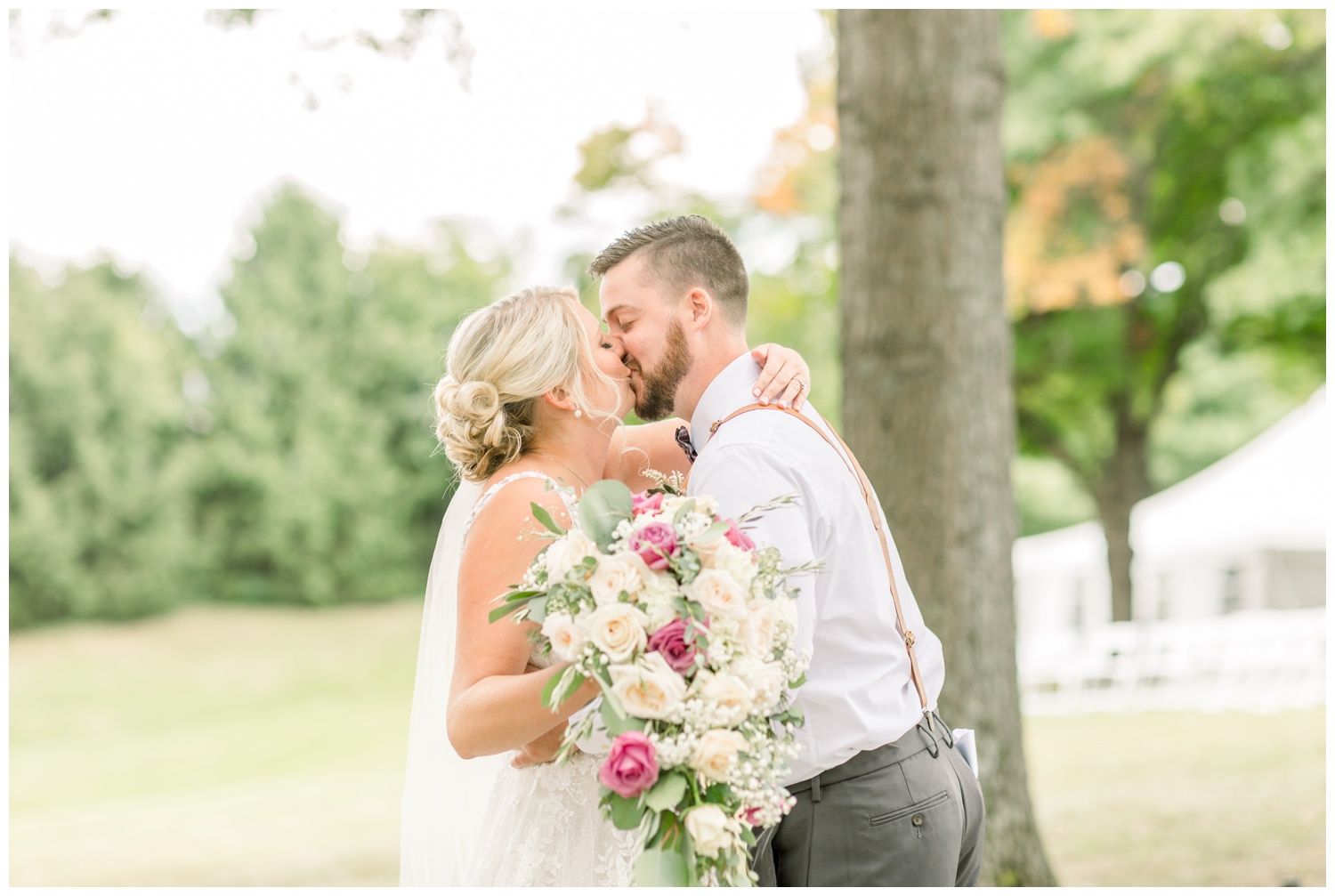 Bride and Groom Kissing at Northern Kentucky Backyard Wedding