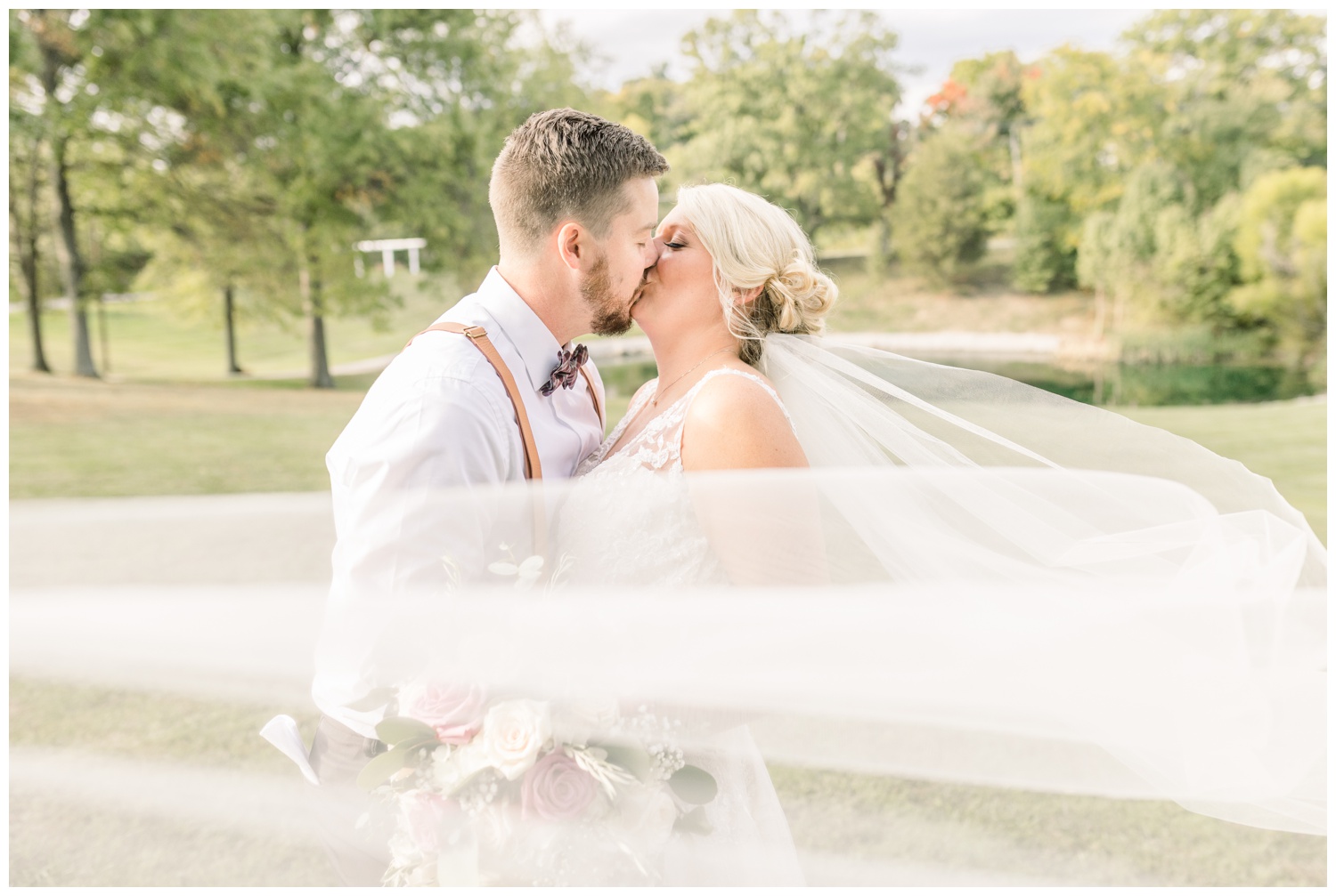 Bride and Groom Portraits with Long Veil