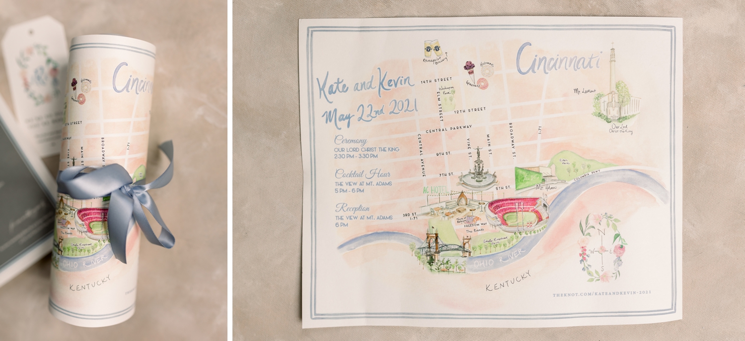 Watercolor Map of Cincinnati for The View Mt. Adams Wedding - Who Drew New York