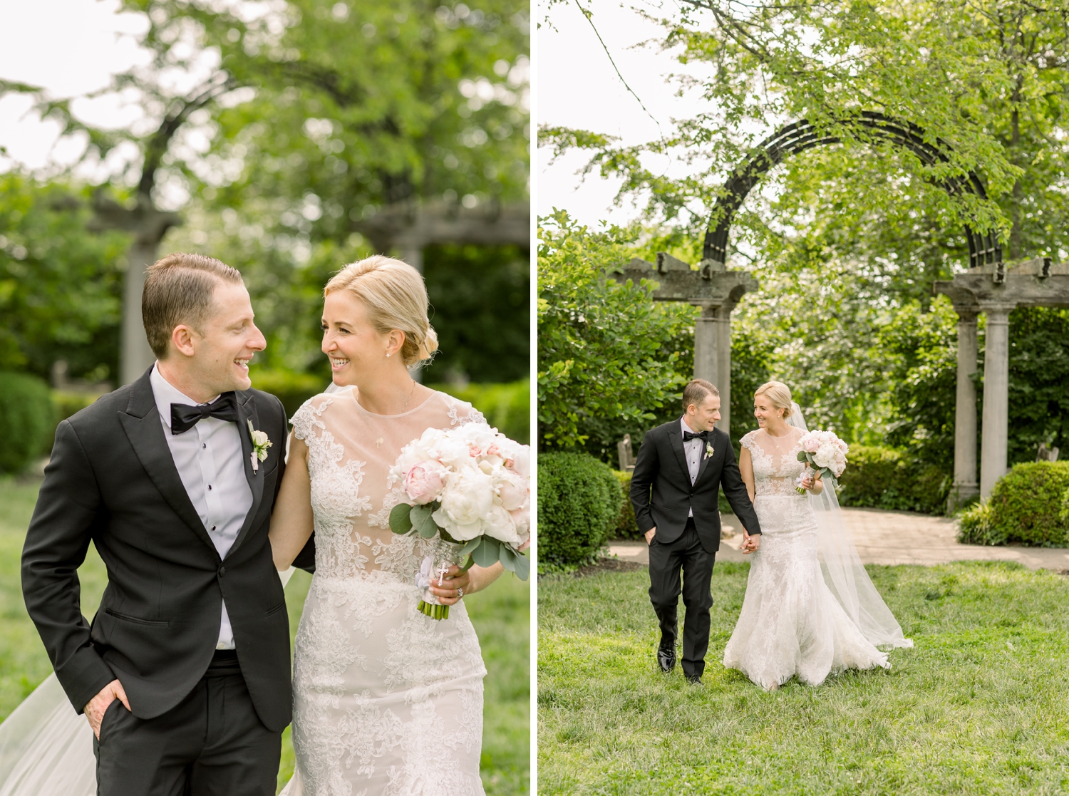 Bride and Groom at Ault Park Rose Garden - Cincinnati Wedding Photographers