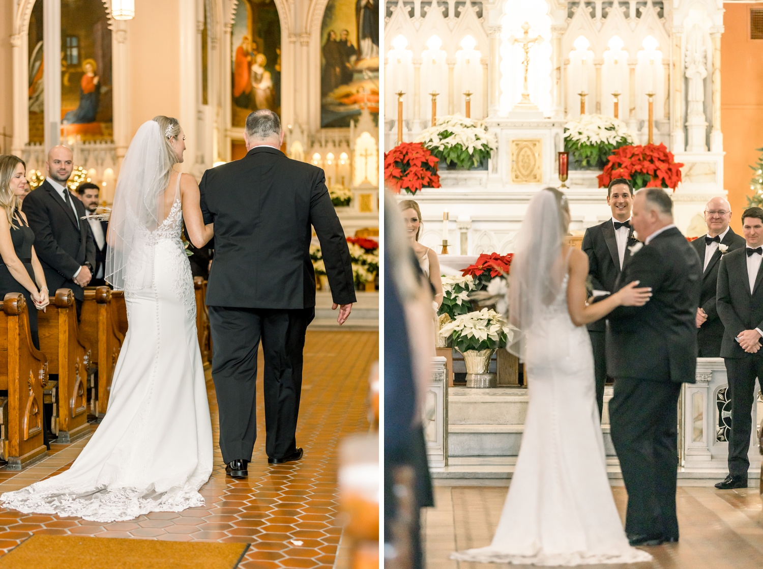 Bride Walking Down Aisle at Holy Cross Immaculata in Cincinnati
