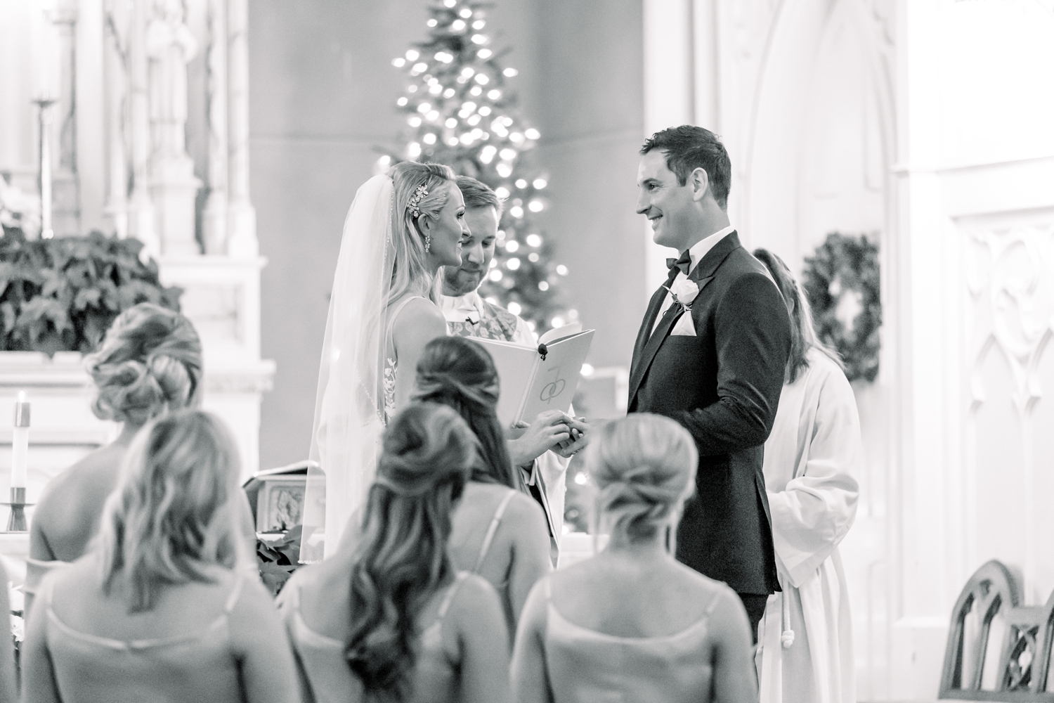 Bride and Groom Exchange Rings at Holy Cross Immaculata in Mount Adams Cincinnati
