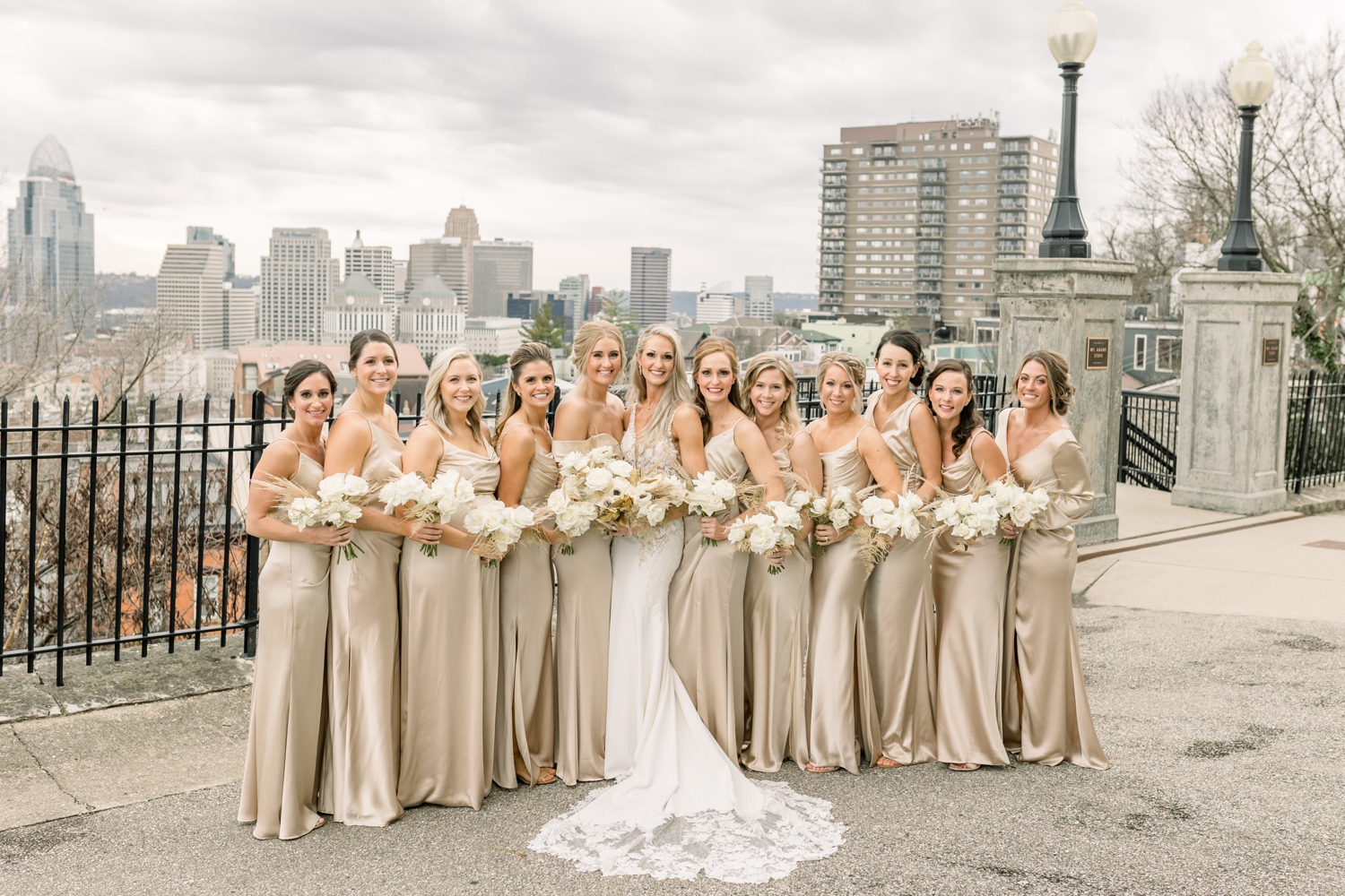 Bridesmaids at Mount Adams Overlook in Cincinnati