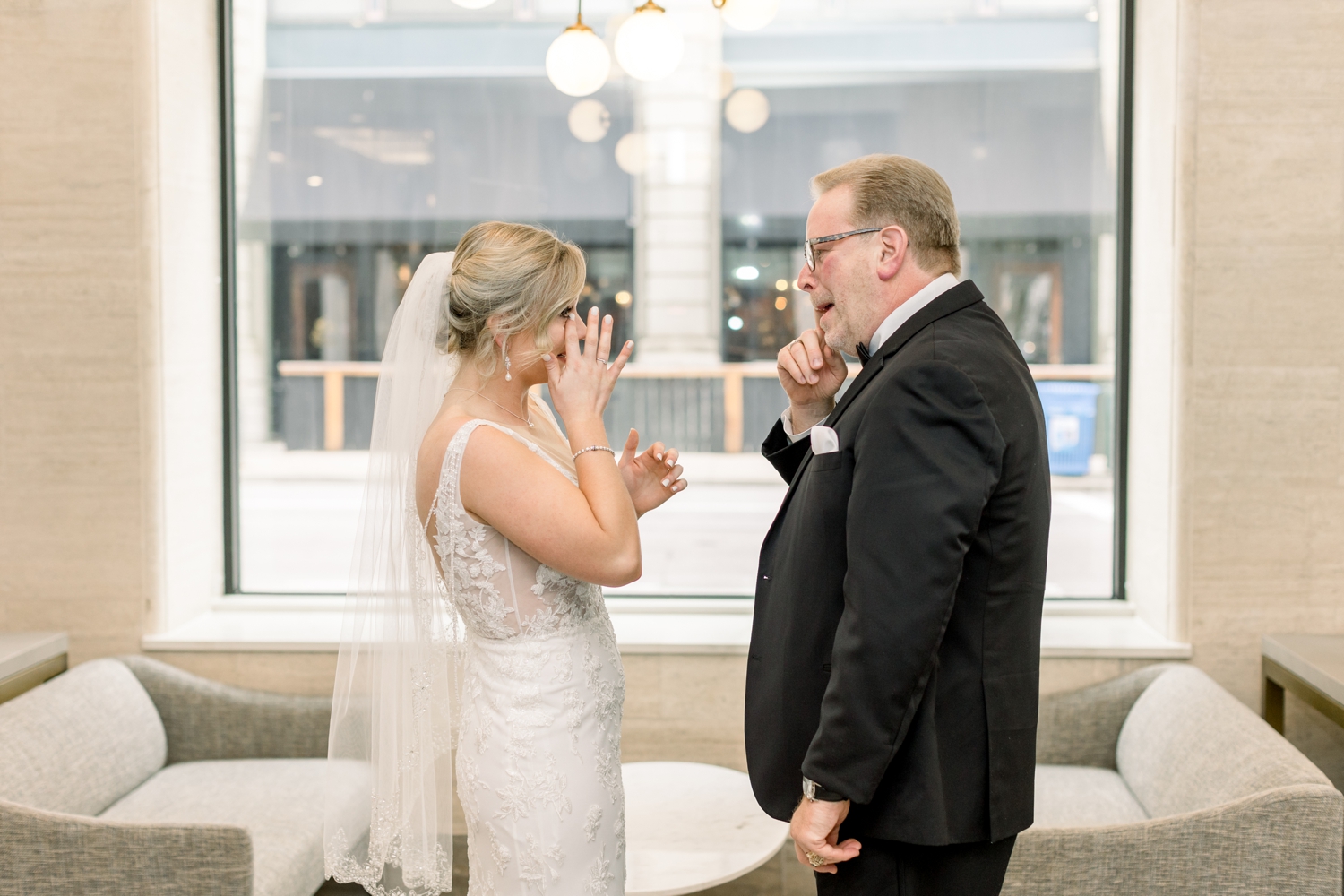 Emotional Bride and Father First Look in Cincinnati