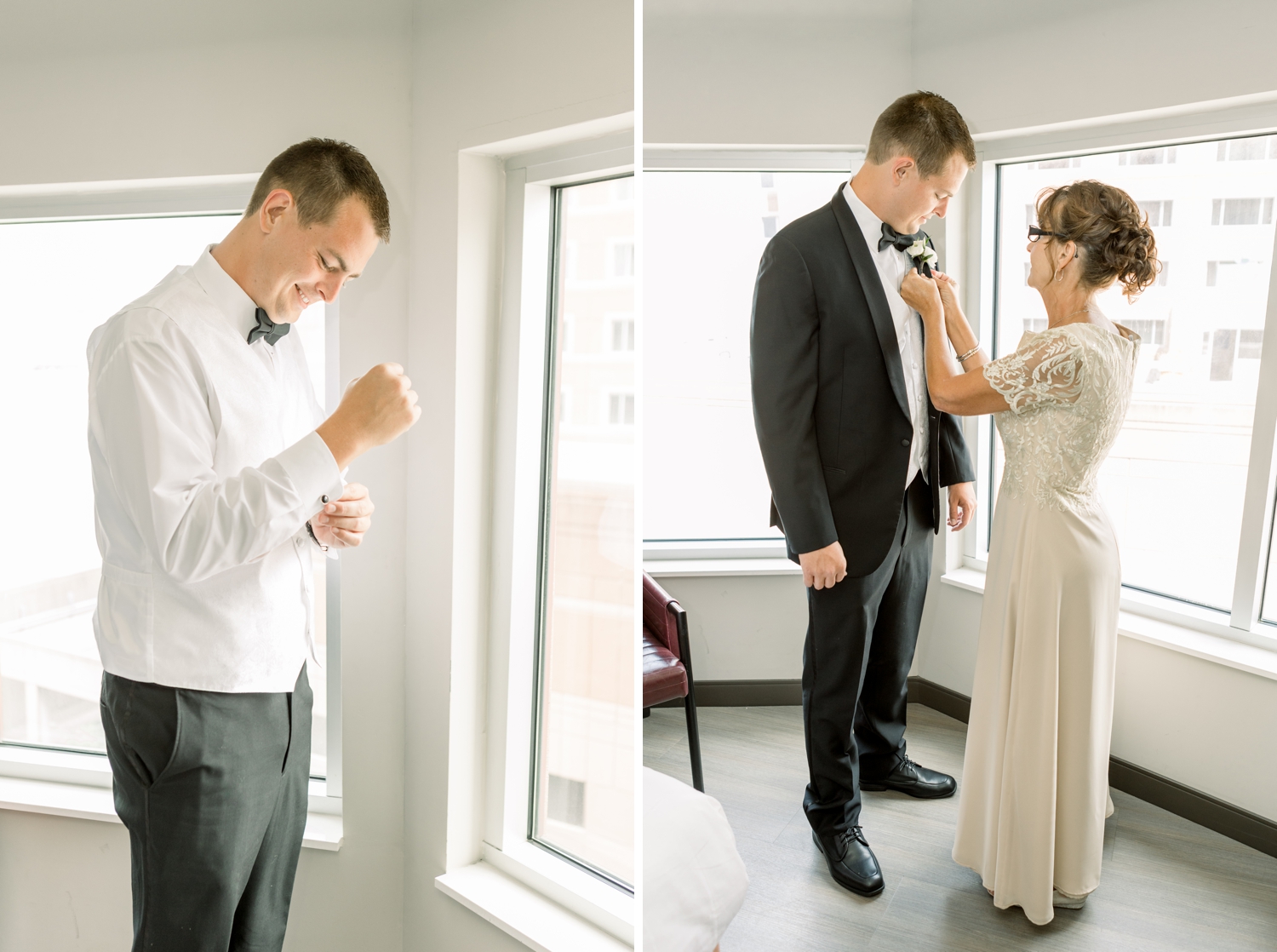 Groom Getting Ready with Mom