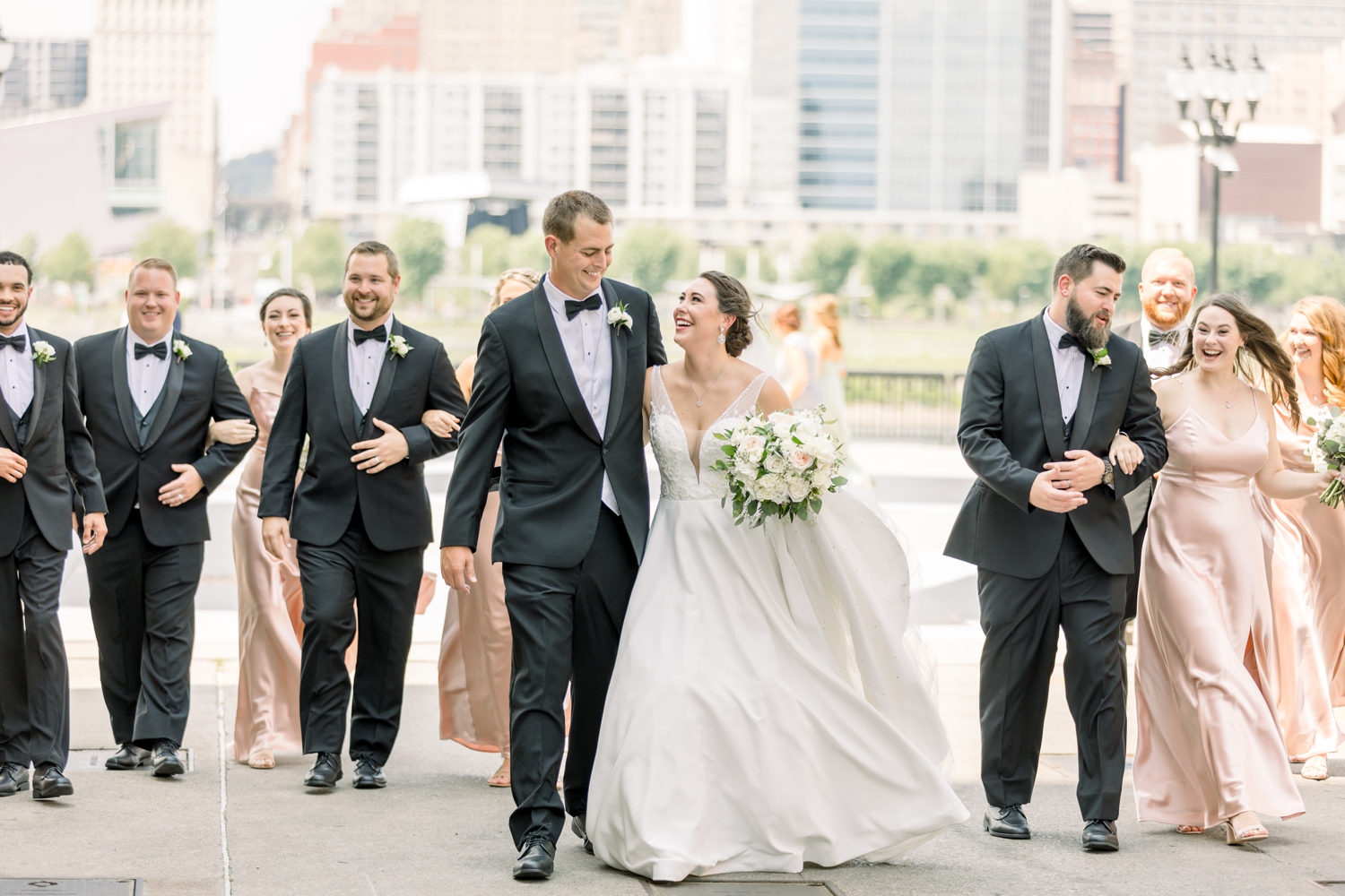 Bridal Party with Cincinnati Skyline