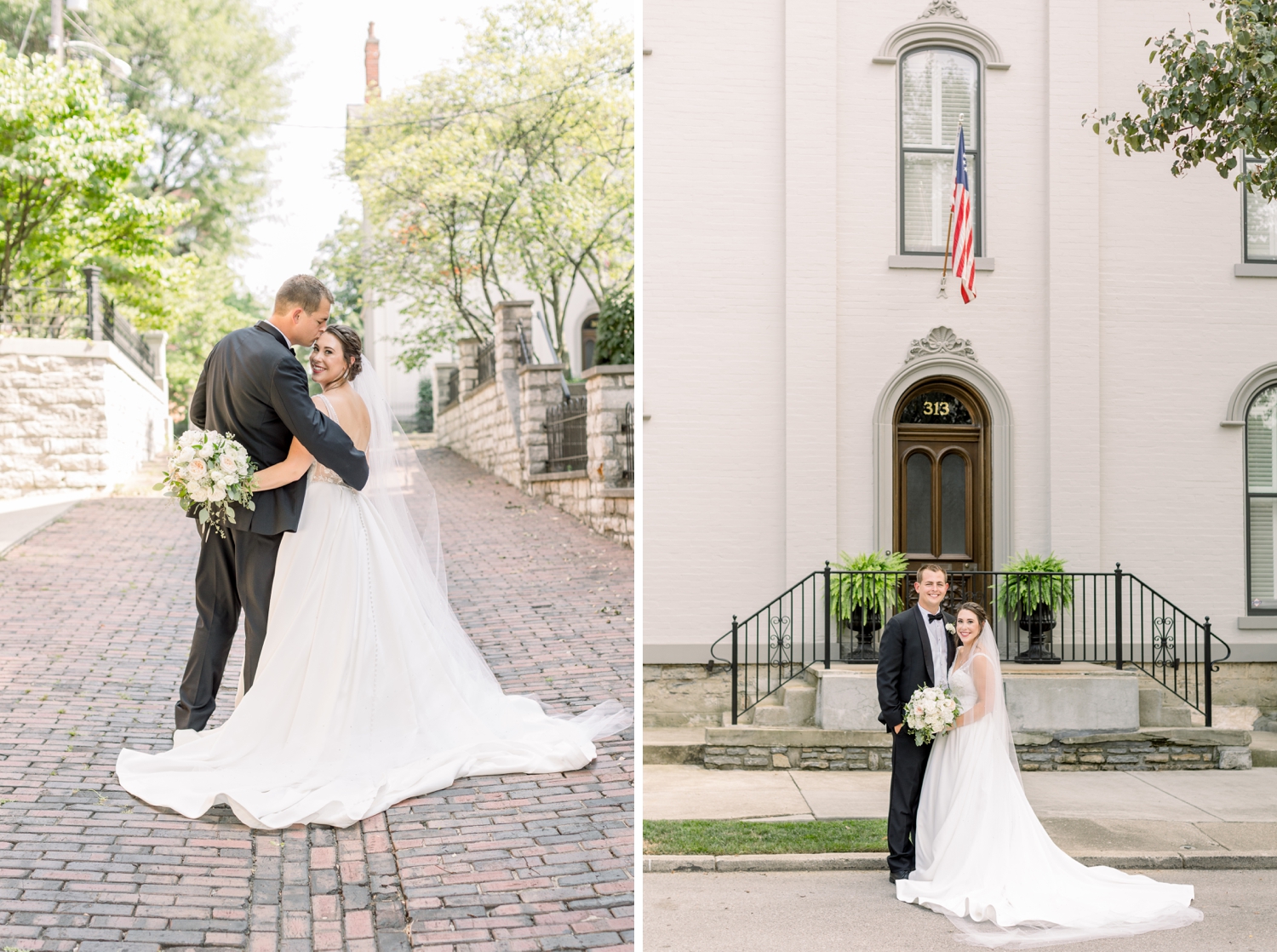 Bride and Groom in Historic Covington on Riverside Drive
